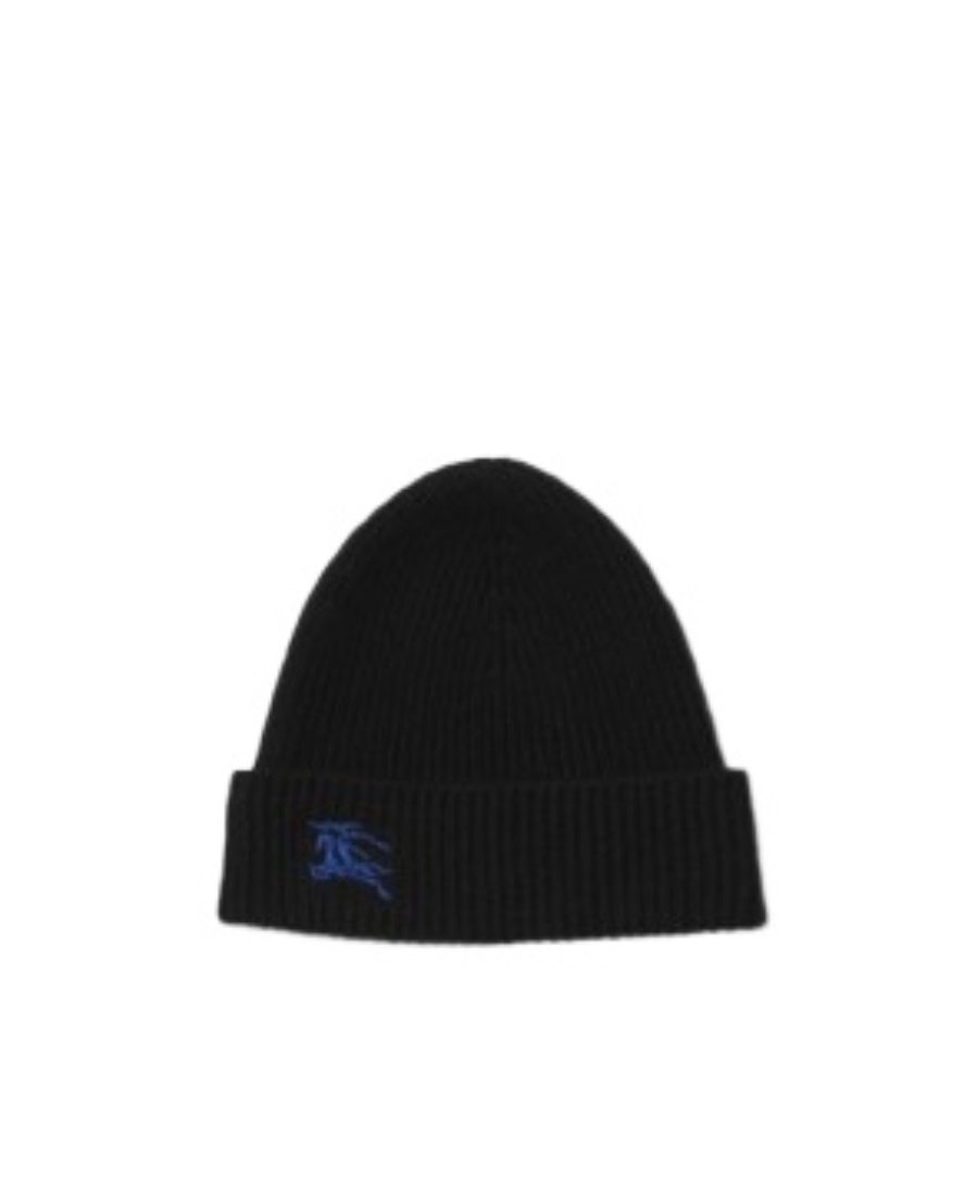 Burberry Black Beanie With Embroidered Ekd Logo On The Front In Cashmere In Black
