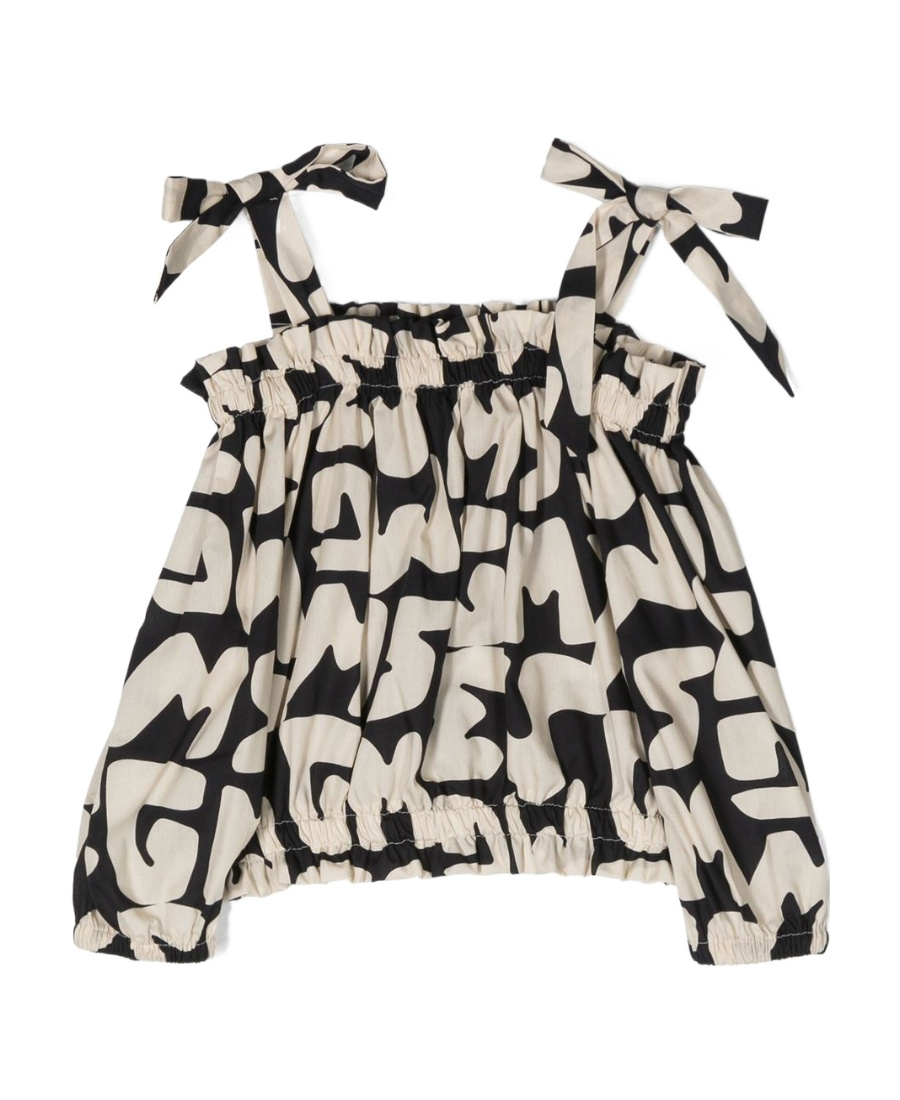 Msgm Ruffle Logo-print Crop-top In Nude