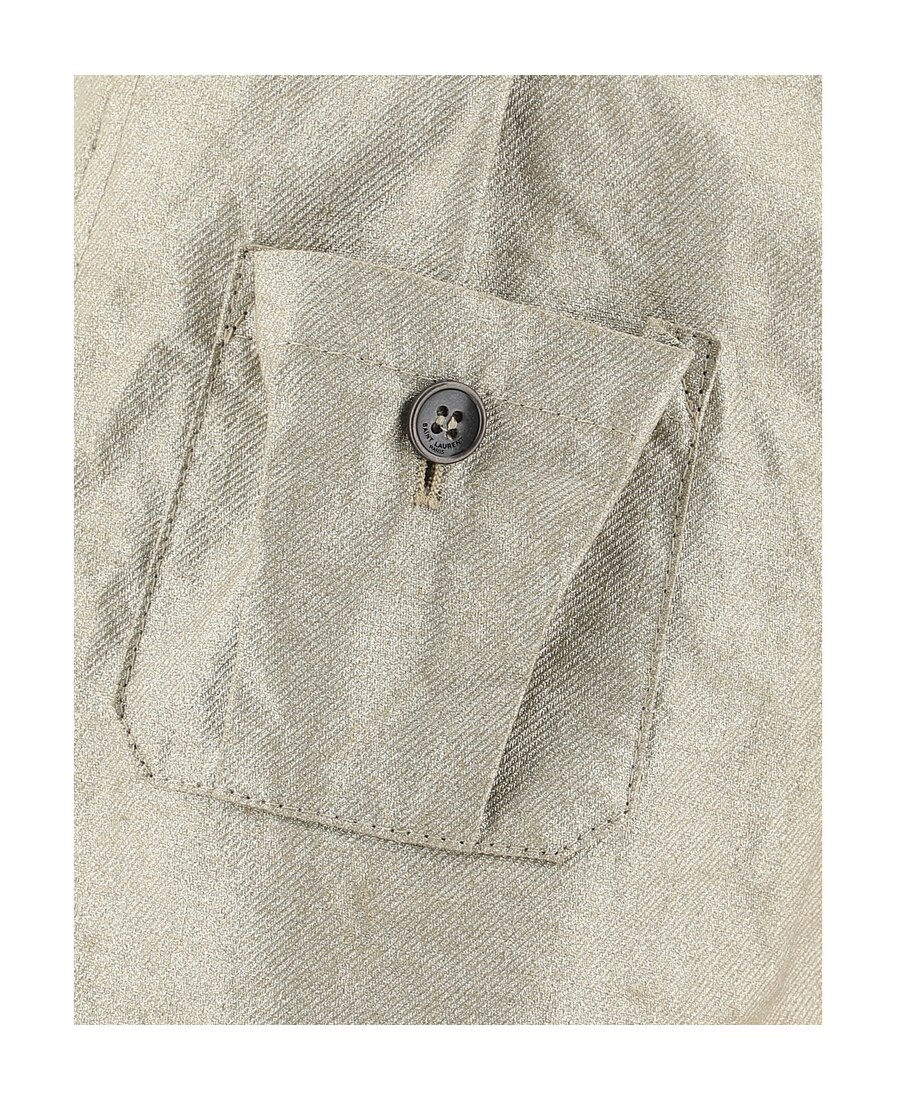 Saint Laurent Coated Linen Shorts In Nude