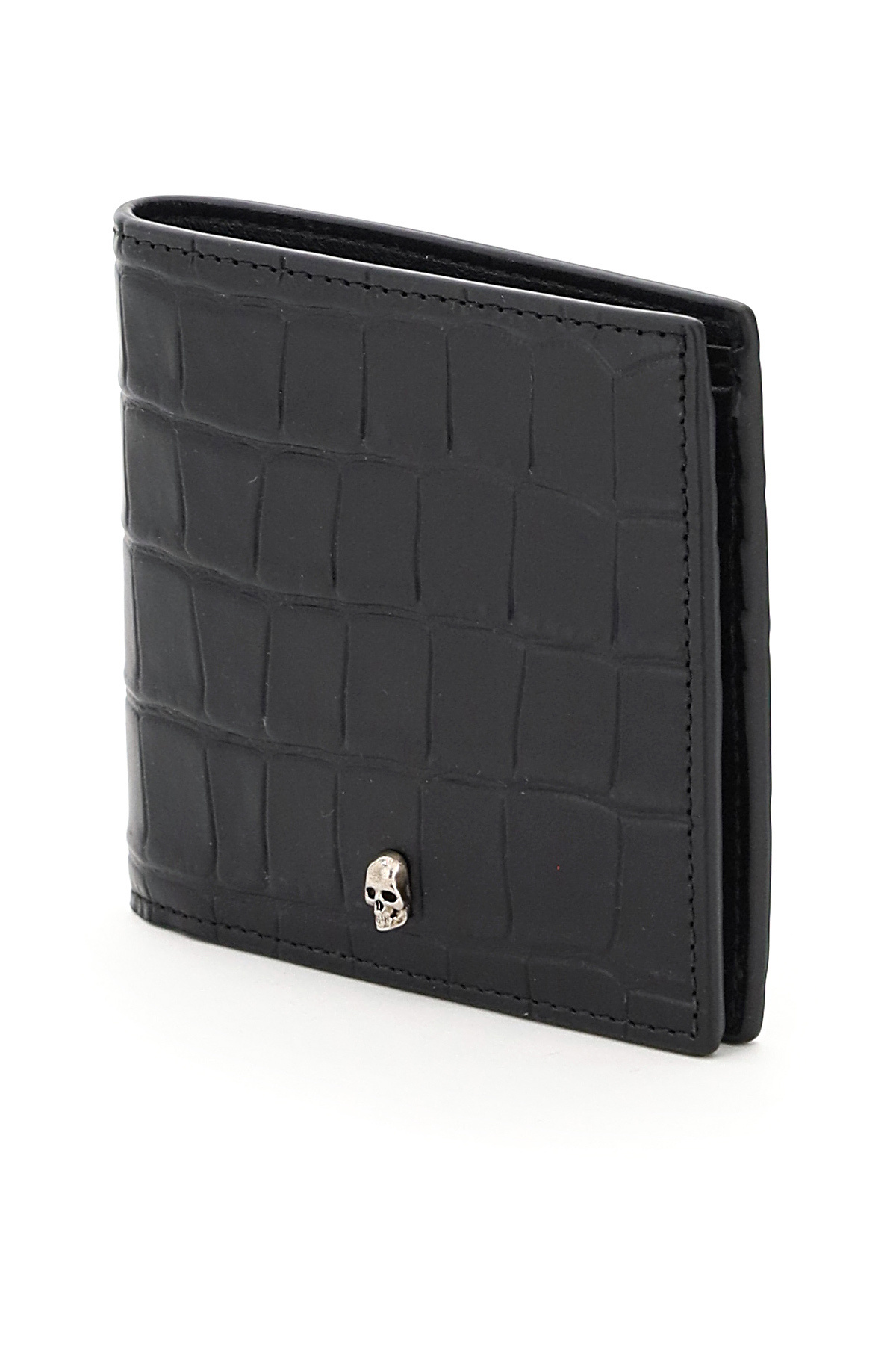 Alexander Mcqueen Croco-effect Skull Cardholder In Black