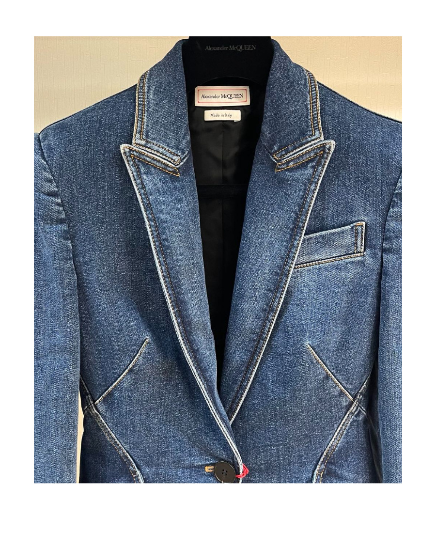 Shop Alexander Mcqueen One Butt Denim Blazer In Blue