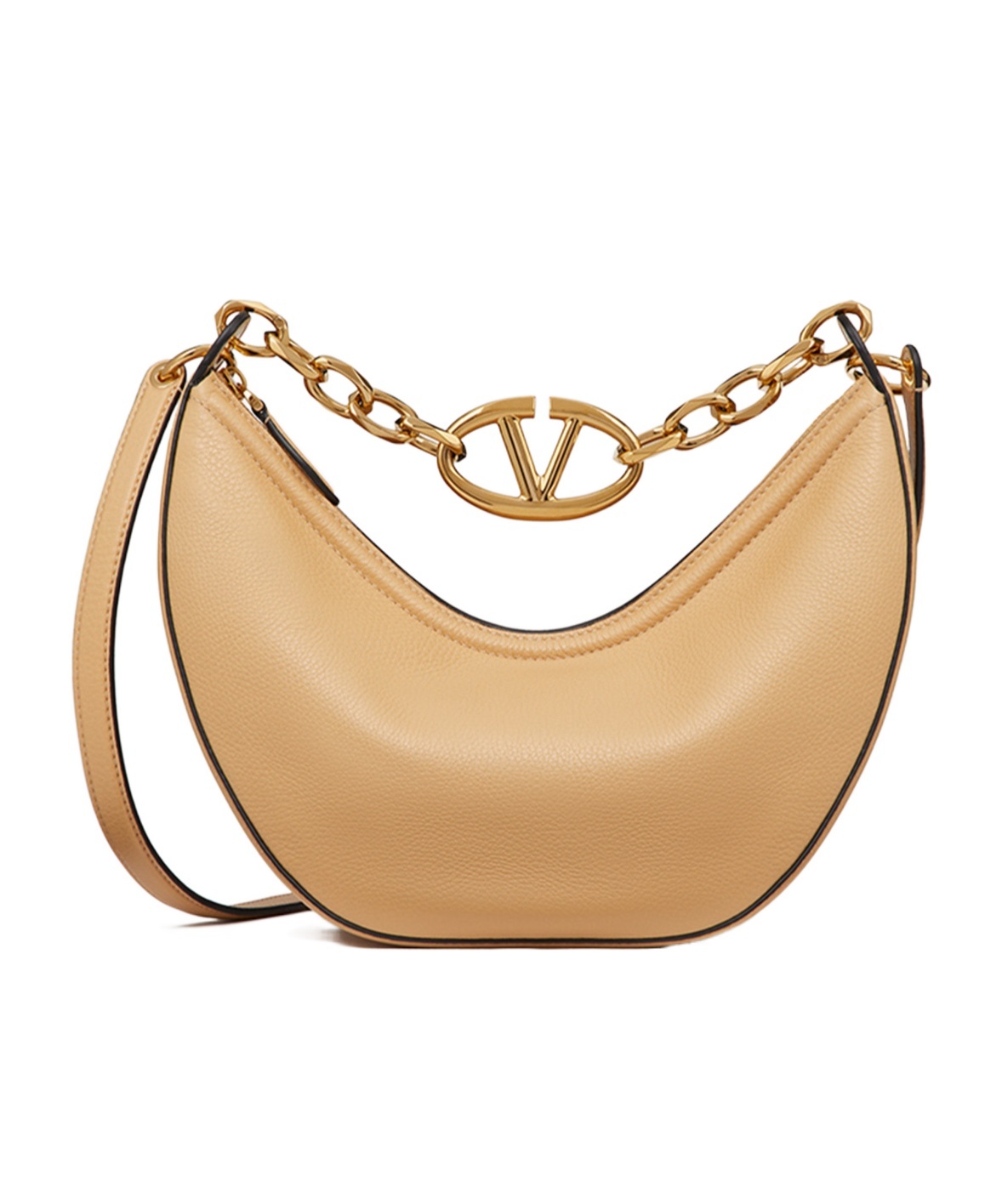 Valentino Vlogo Moon Cappuccino-coloured Small Hobo Bag In Nude