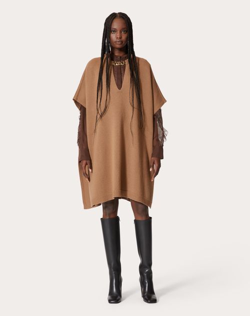 Valentino Brand-plaque Turtleneck Wool And Cashmere-blend Poncho In Brown