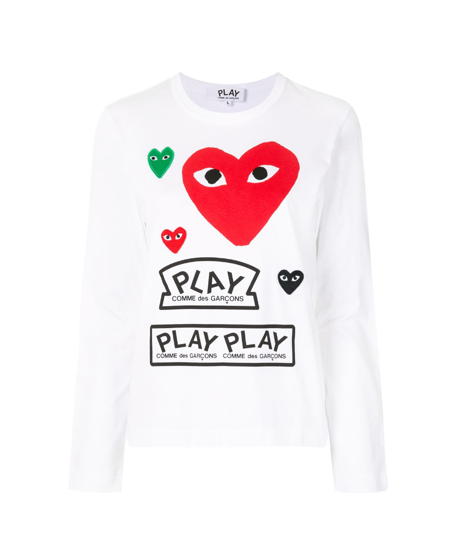 Comme Des Garçons Play Logo Print Long Sleeve T-shirt In White