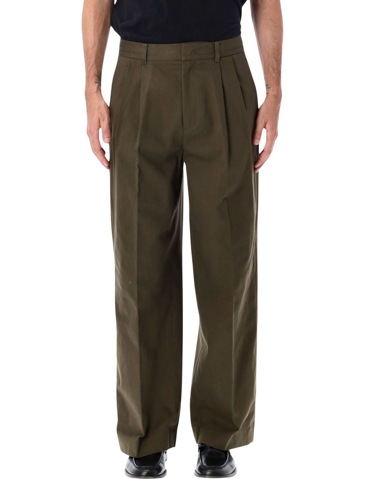 Dunst Double Pleated Wide-leg Chino Pants In Khaki
