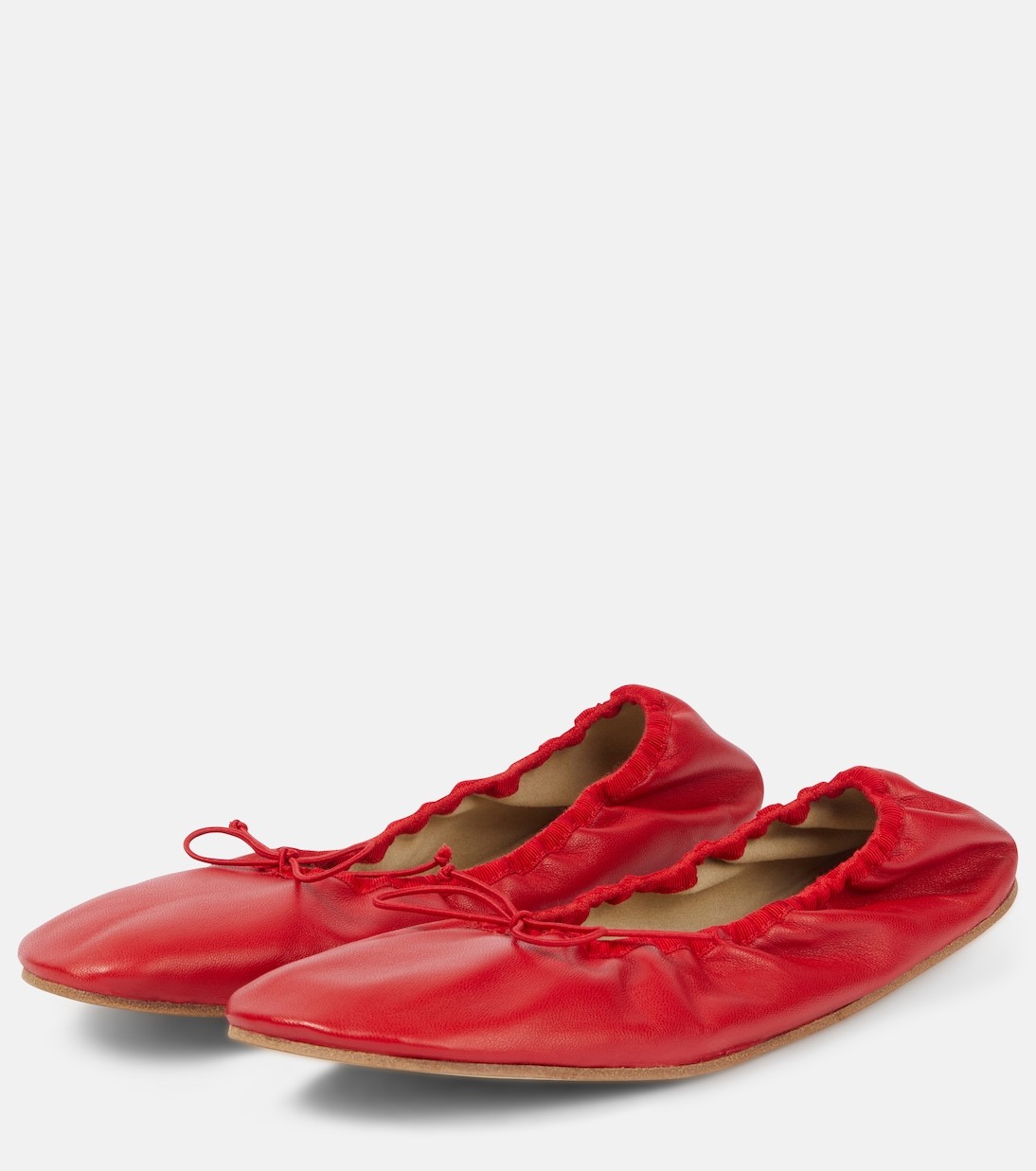 The Row Nappa Leather Round Ballet Flats In Red