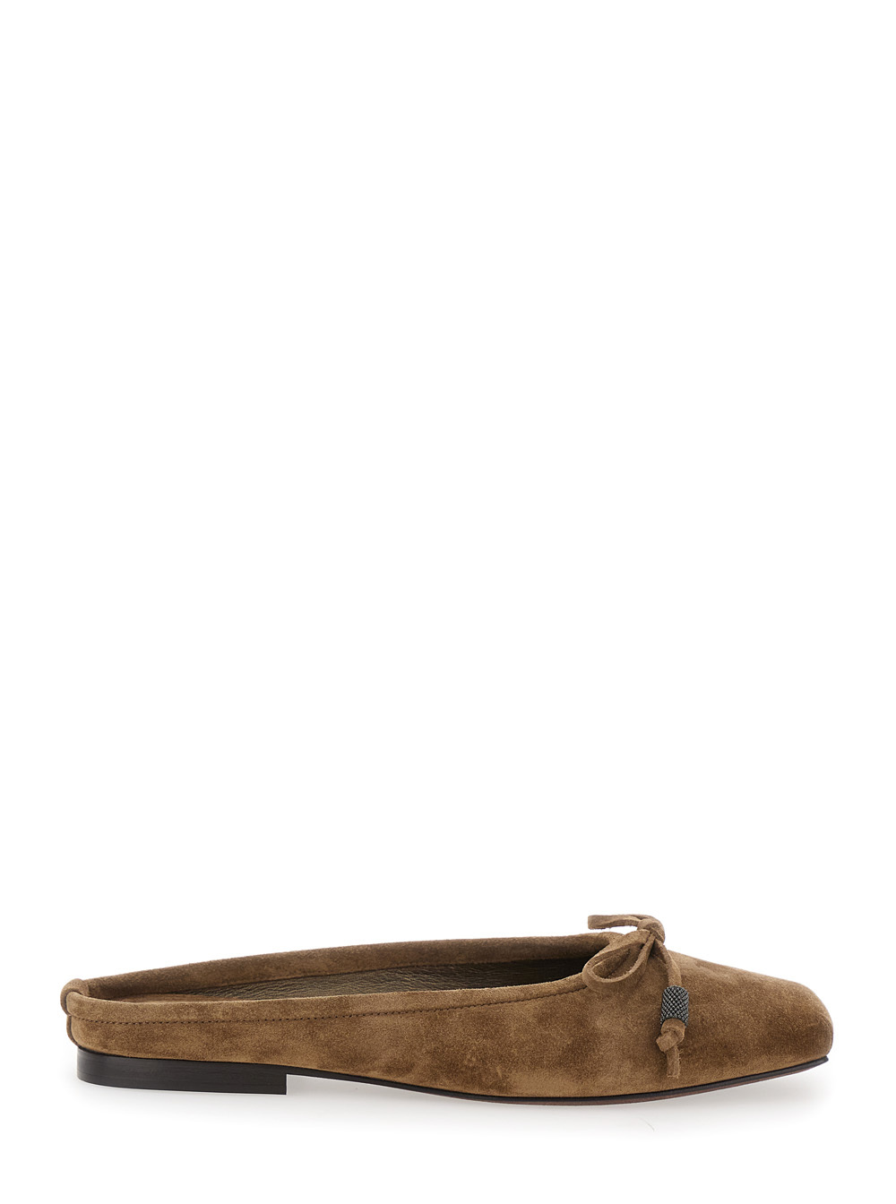 Brunello Cucinelli Leather Ballerina Shoes In Brown