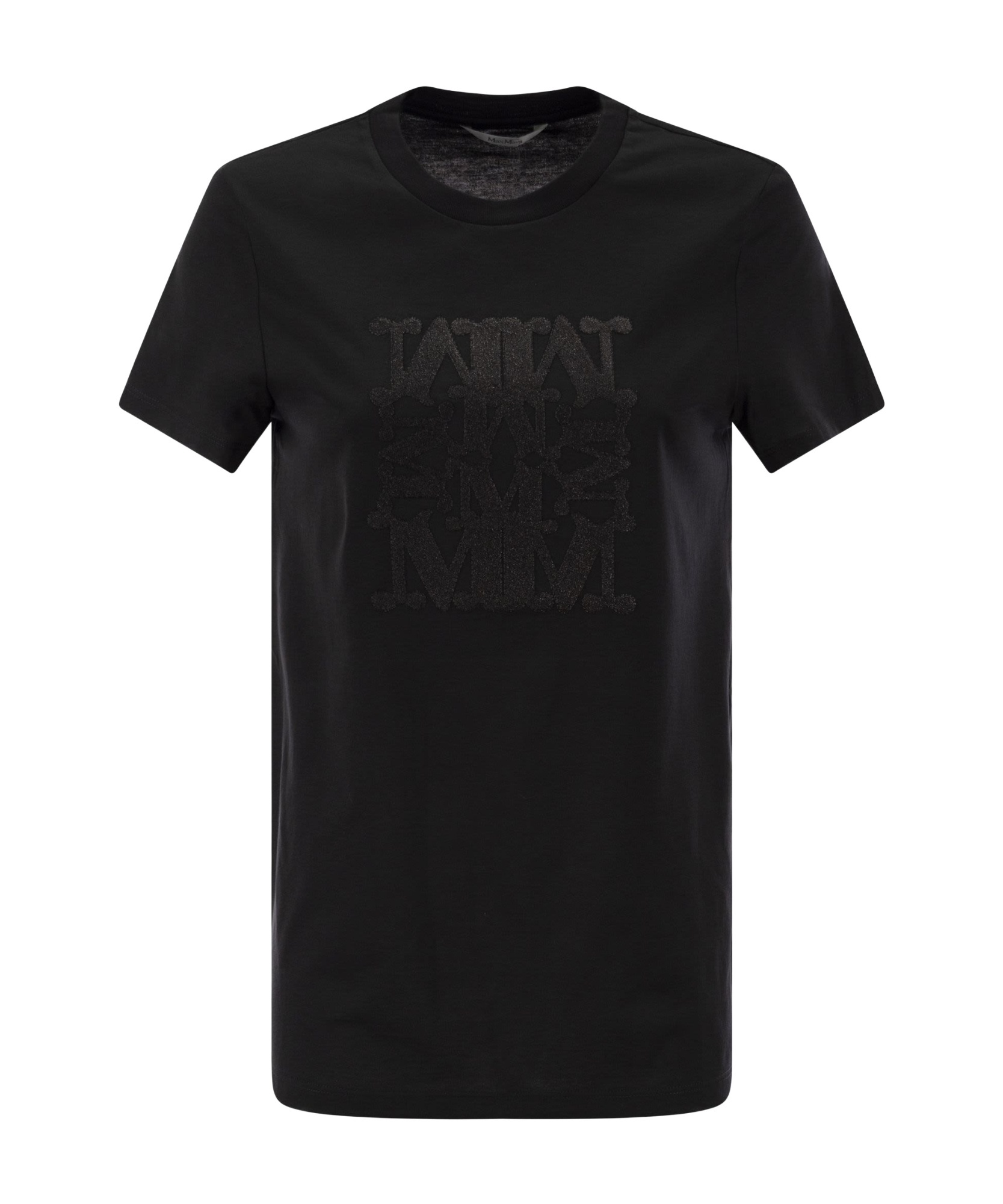 Max Mara Embellished Round Neck Top With Graphic Detail In Black
