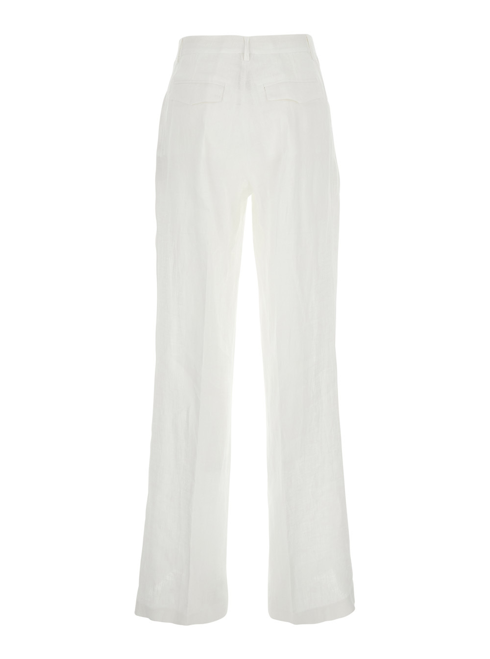 Semicouture White Pants With Belt Loops And Pence Details In Linen Woman