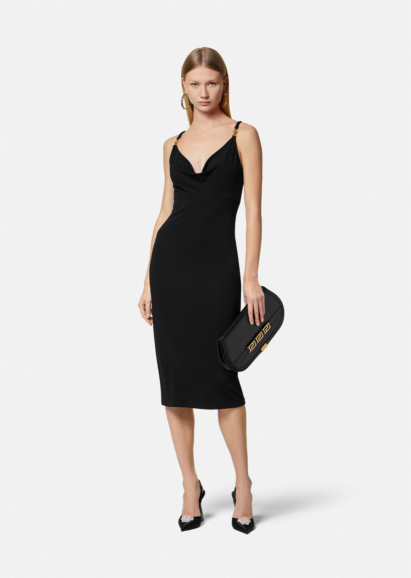 Versace Medusa Embellished La Greca Jacquard Knit Minidress In Black Technical