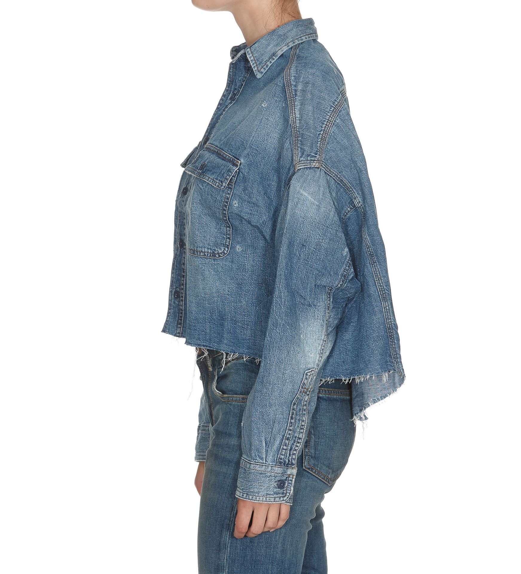 R13 Denim Jacket With Tears T-shirt In Blue