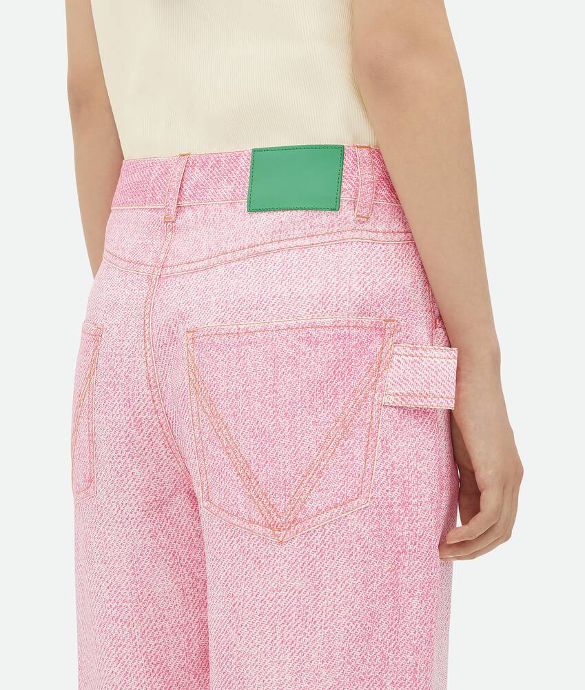 Bottega Veneta Denim Printed Viscose Trousers In Pink