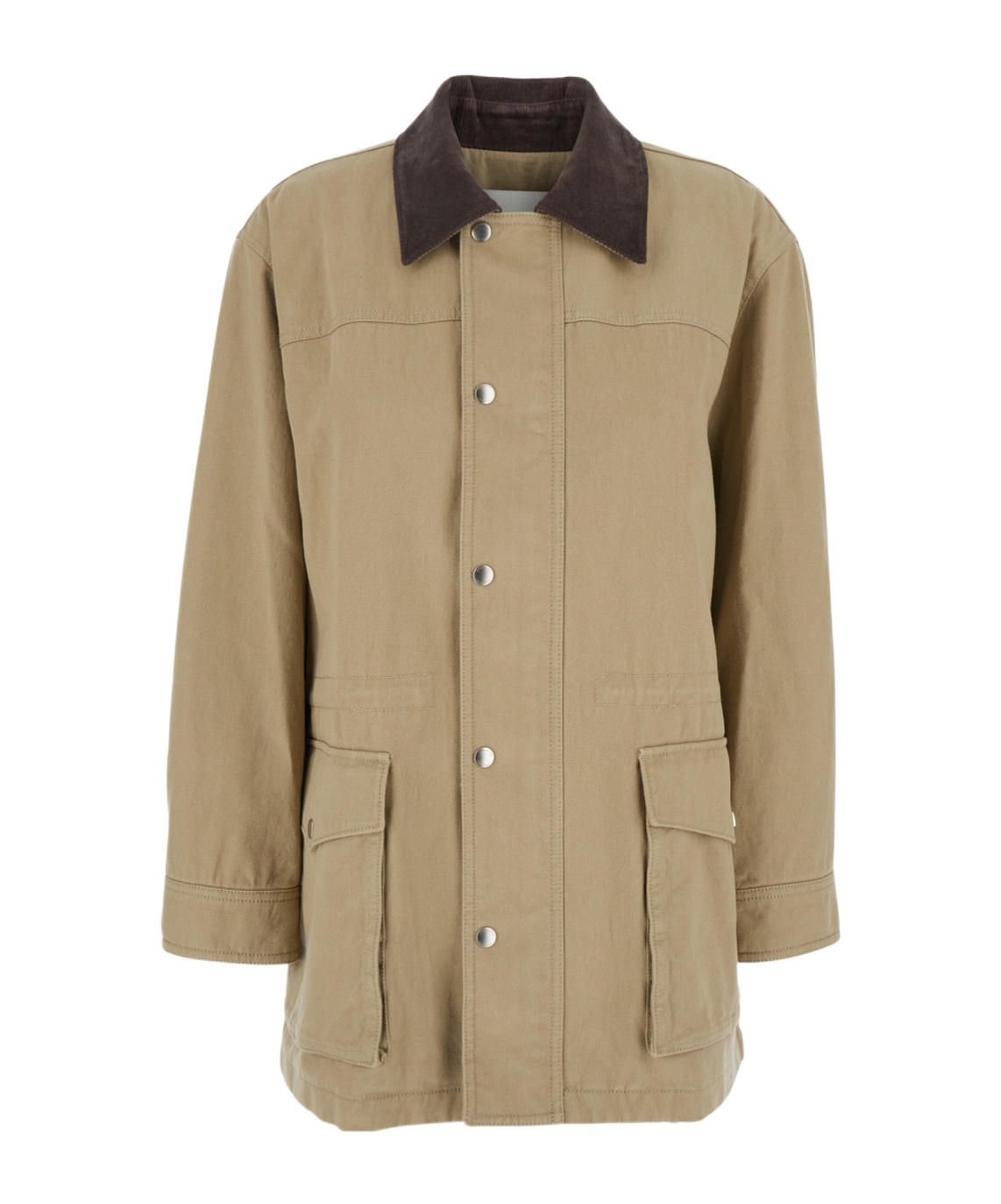 Dunst Beige Jacket With Corduroy Collar And Front Snap Button Closure In Cotton Woman In Brown
