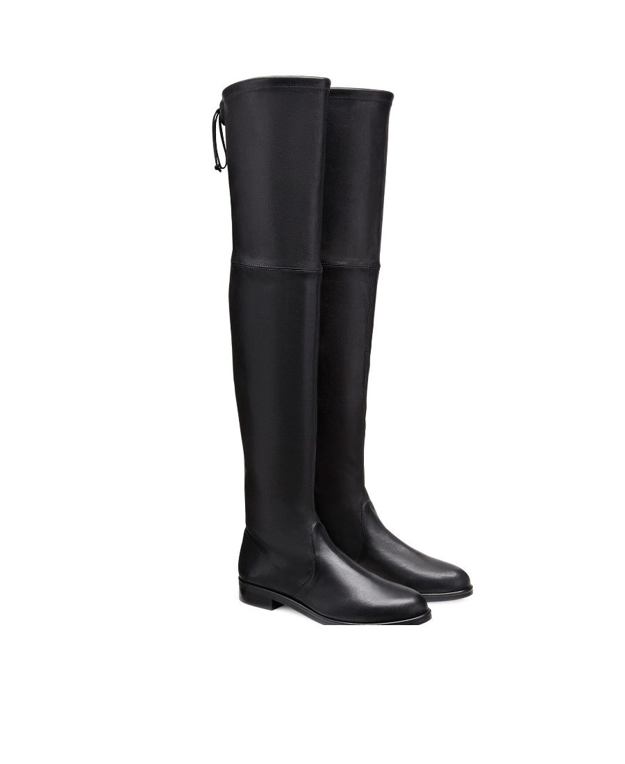 Stuart Weitzman Round-headed Knee-crossing Boots In Black