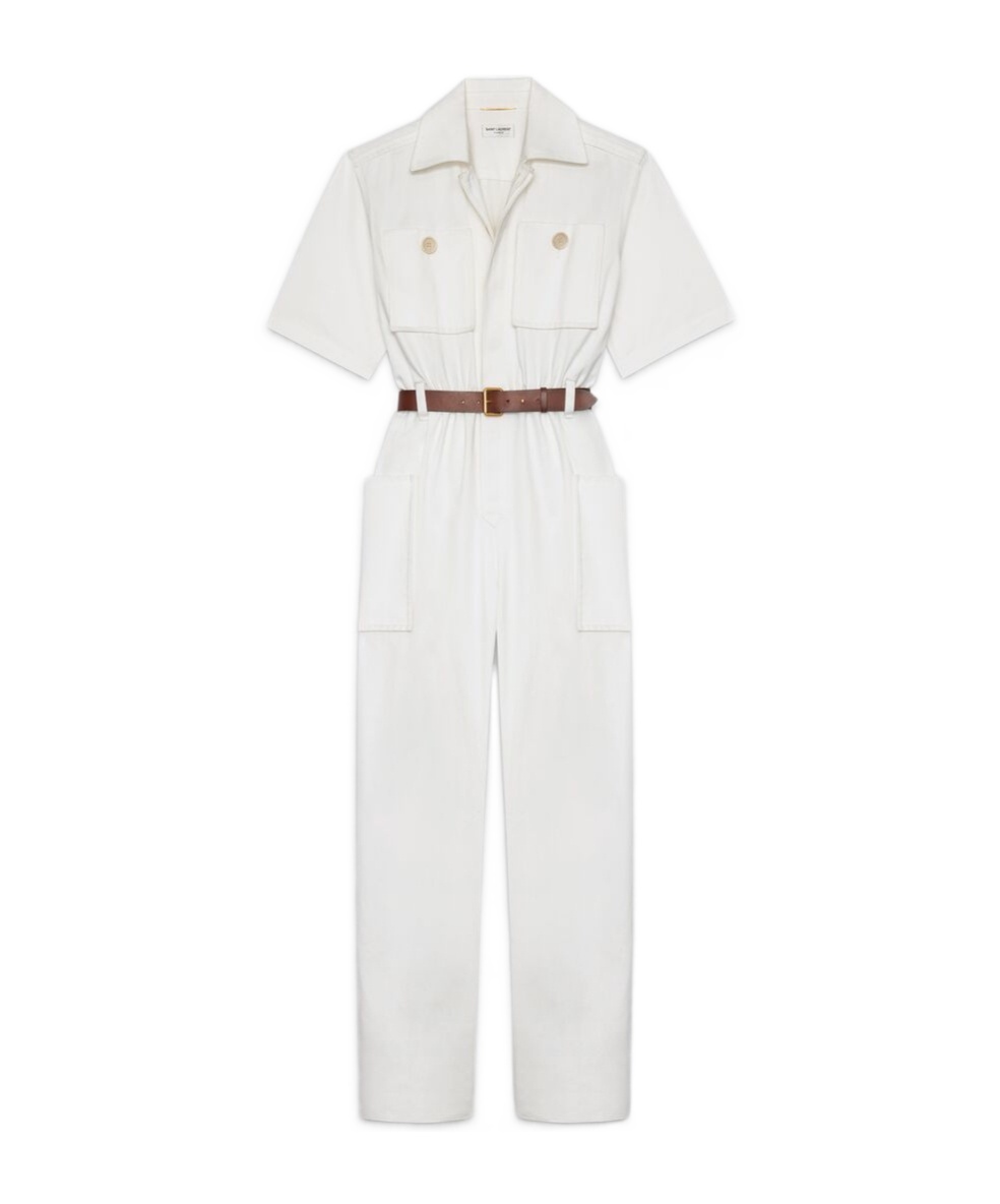 Saint Laurent Belted Jumpsuit In White