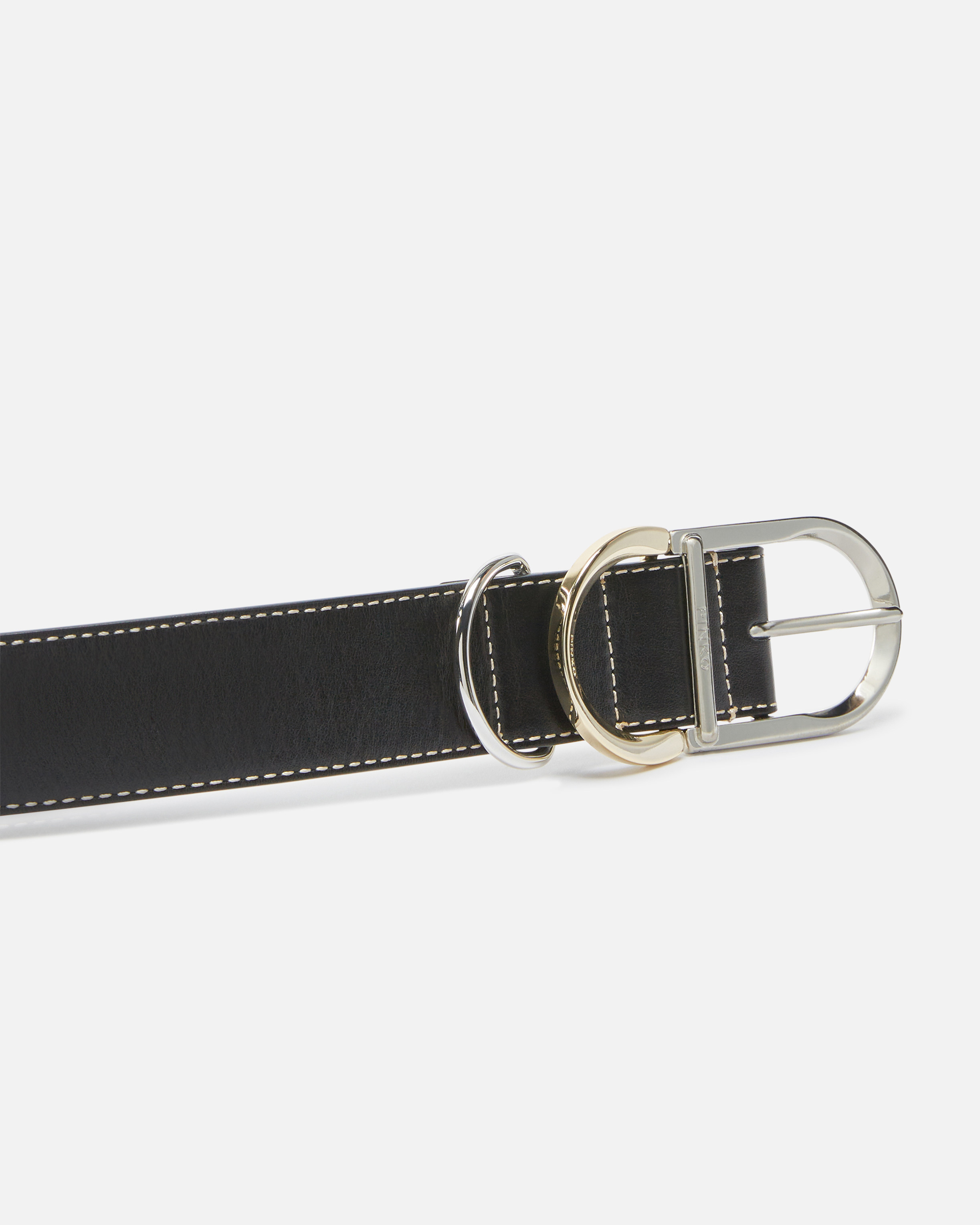 Pinko Leather Belt With Multiple Metal Loops, 4cm In Black