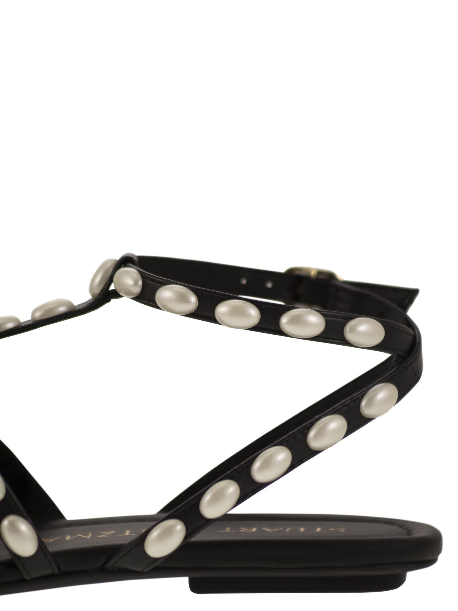 Shop Stuart Weitzman Embellished Pearlita Thong Sandals In Black