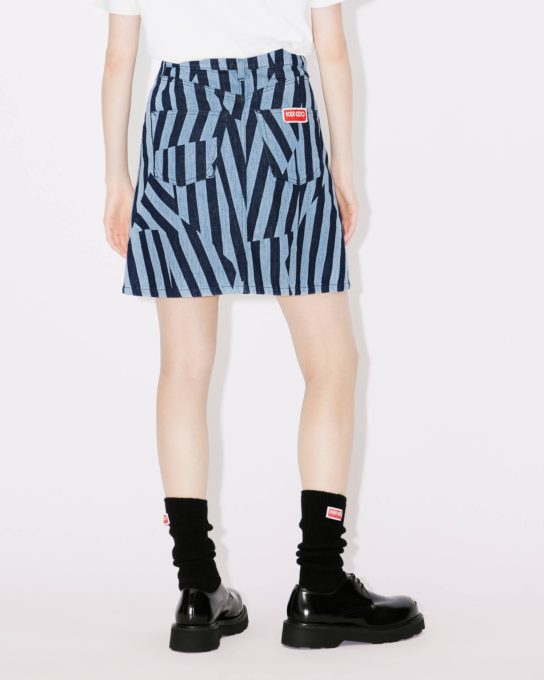 Kenzo Striped Denim Skirt Featuring Pockets In Blue
