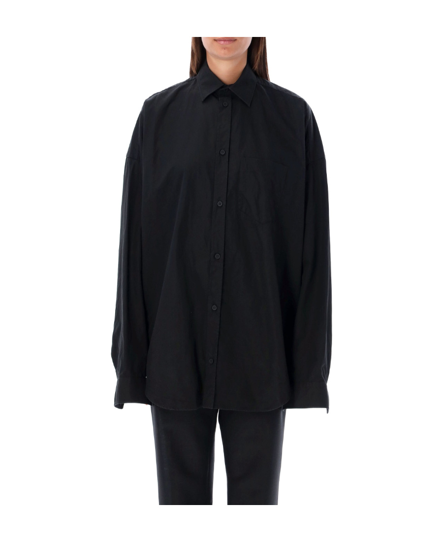 Balenciaga Logo Print Oversized Long-sleeved Shirt In Black
