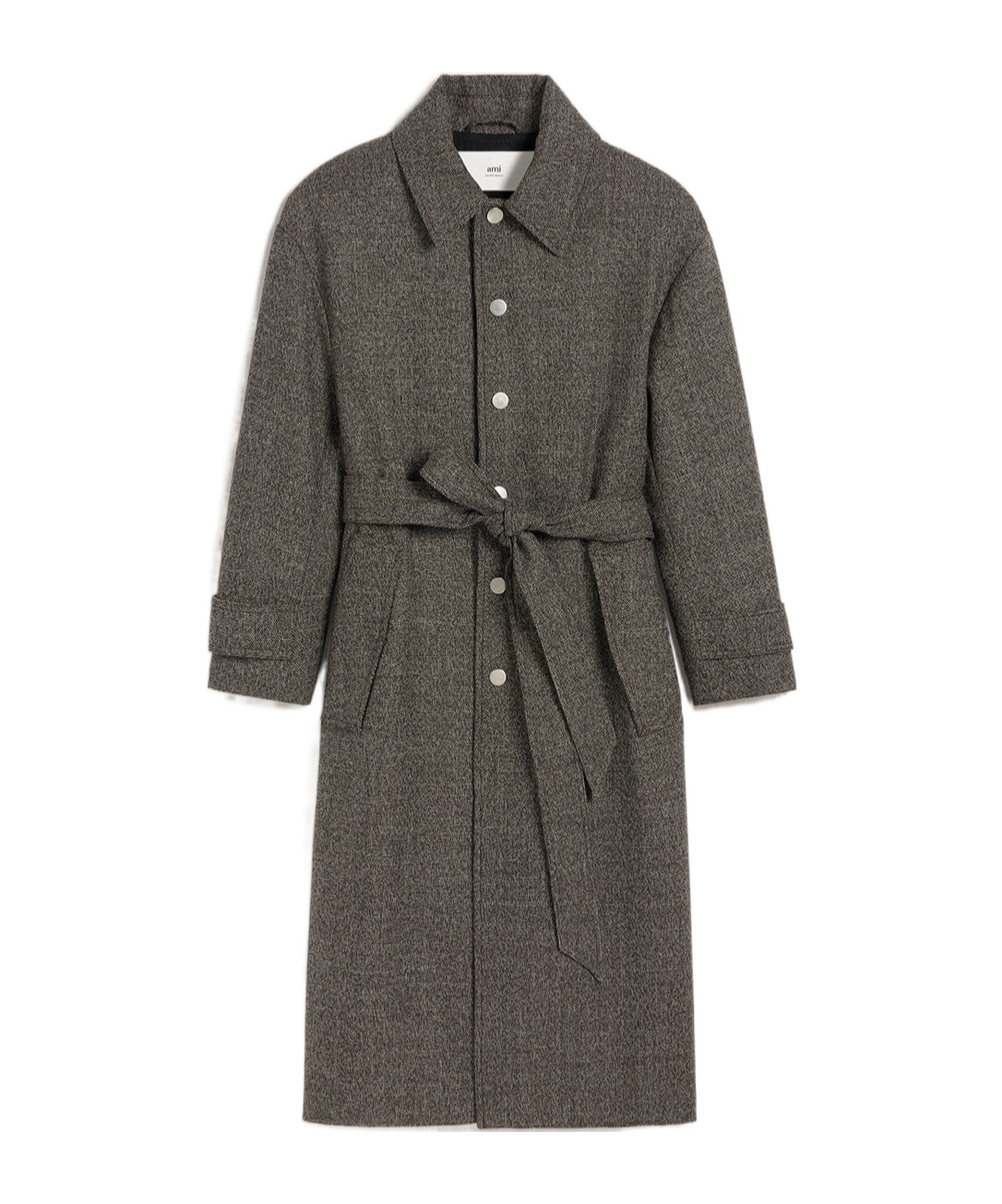 Ami Alexandre Mattiussi Wool-cotton Blended Large-profile Belted Coat In Black