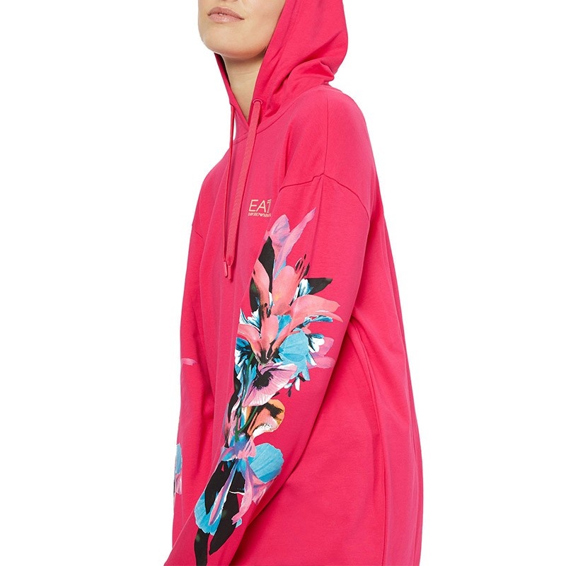 EA7 EA7 SERIES FLORAL PATTERN HOODED LONG SWEATERS