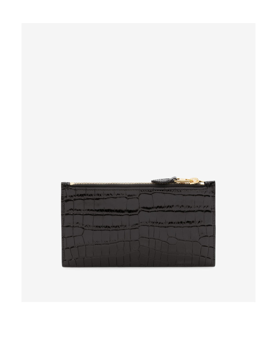 Alexander Mcqueen Flat Zip Crocodile-effect Wallet In Black