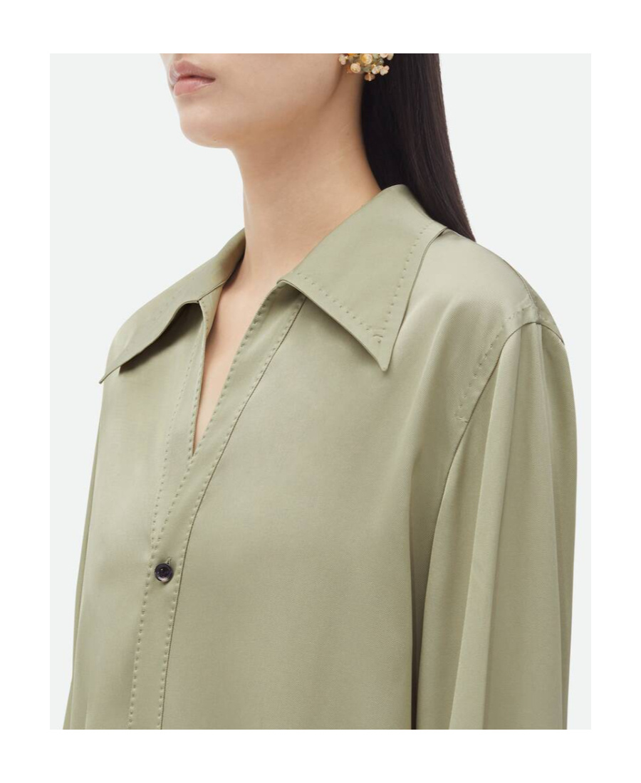 Bottega Veneta Oversized Green Shirt With Maxi Collar In Fluid Viscose Woman In Green