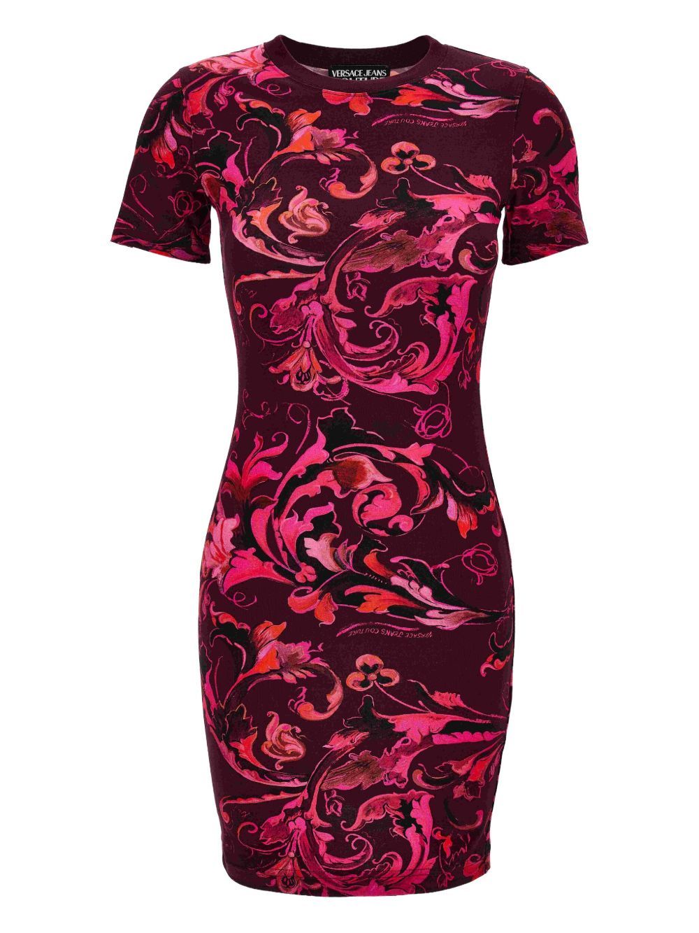 Versace Jeans Floral-print Short-sleeve Mini Dress In Multi