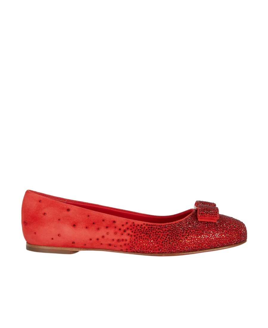 Ferragamo Vara-bow Rhinestone-embellished Ballerina Shoes In Red