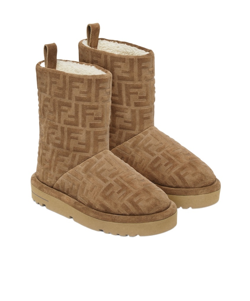 FENDI BROWN FF CHAMOIS LOW BOOTS 