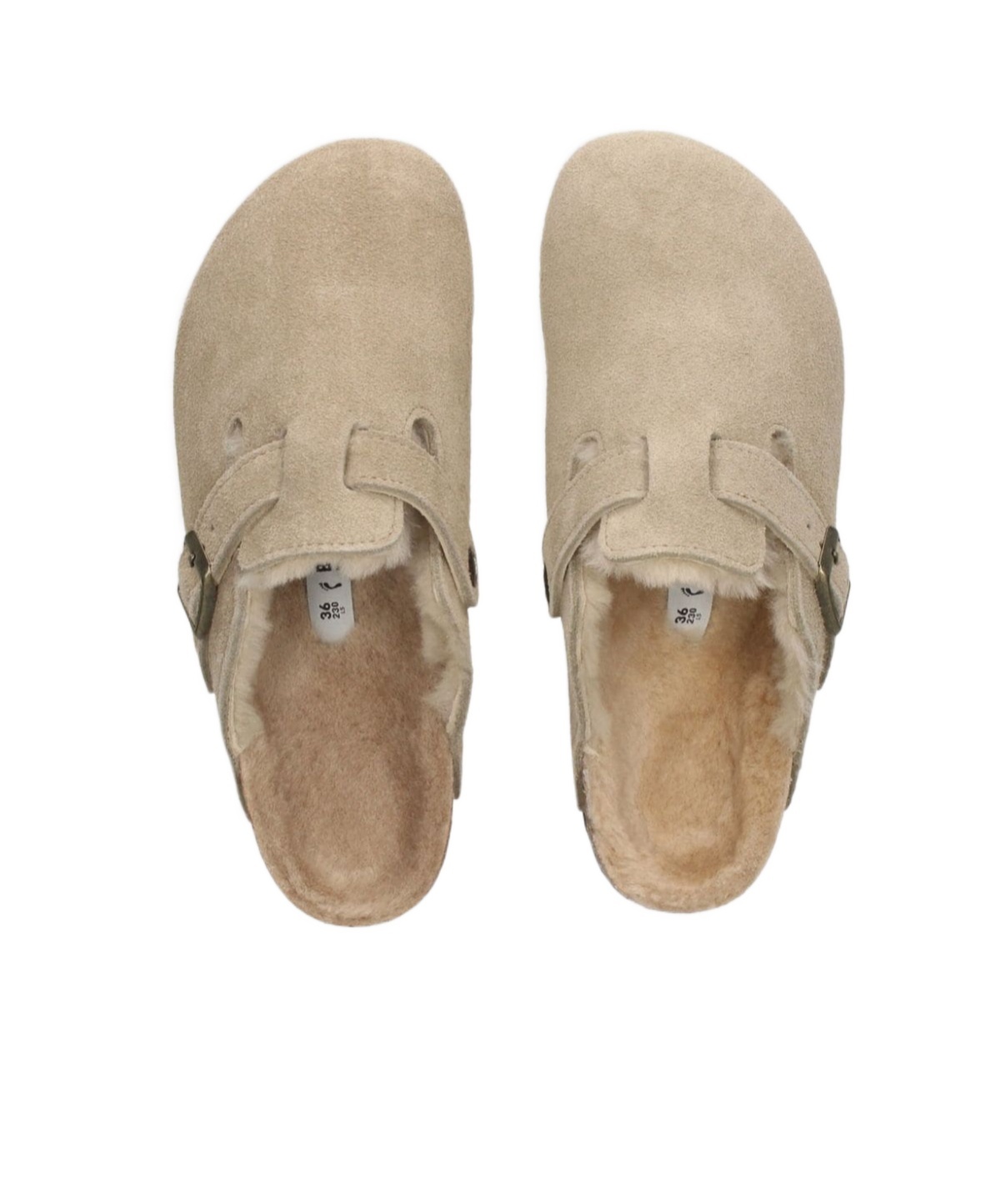 Birkenstock Boston Suede Shearling Buckle Slide Clogs In Nude