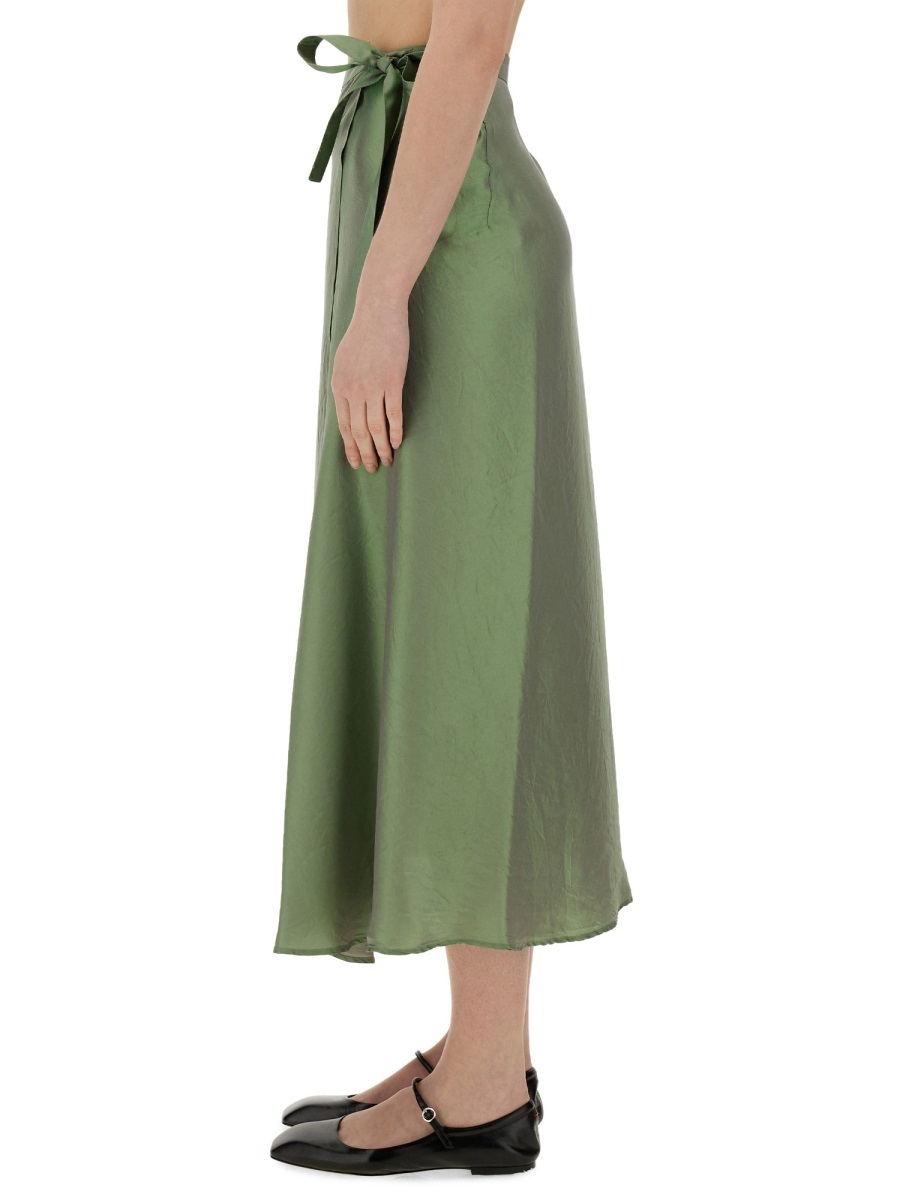 Aspesi Metallic Wrap Midi Skirt In Green