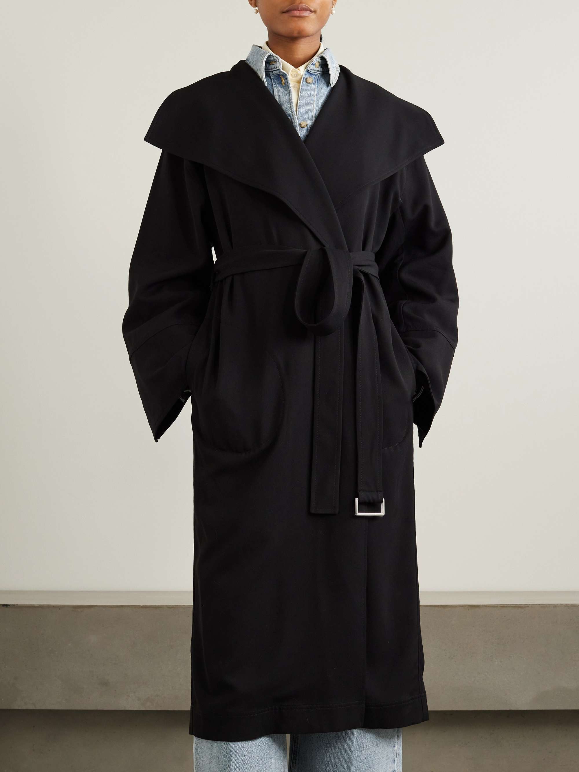 Shop Totême Belted Twill Coat In Black