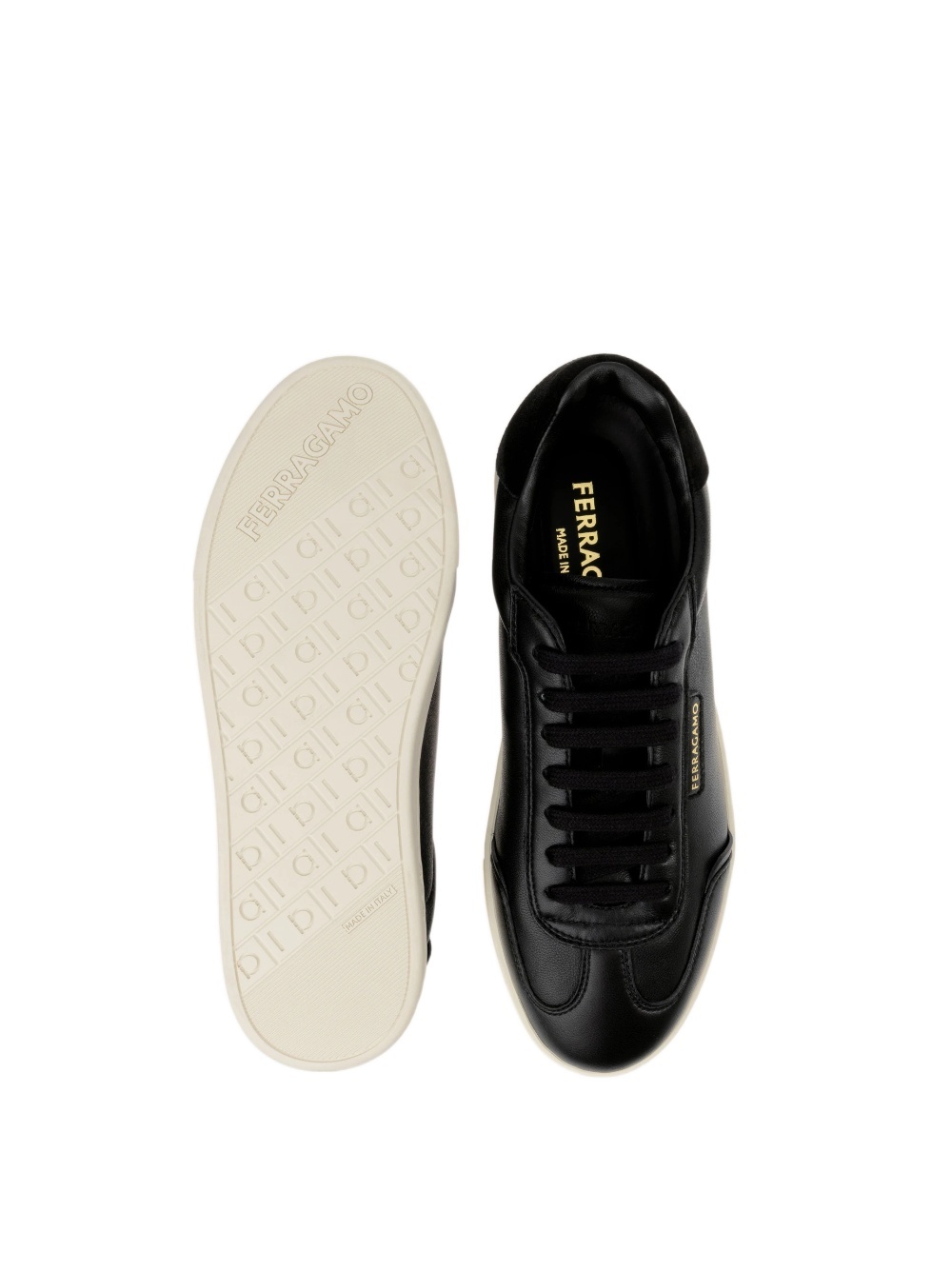Ferragamo Suede-panel Leather Sneakers In Black