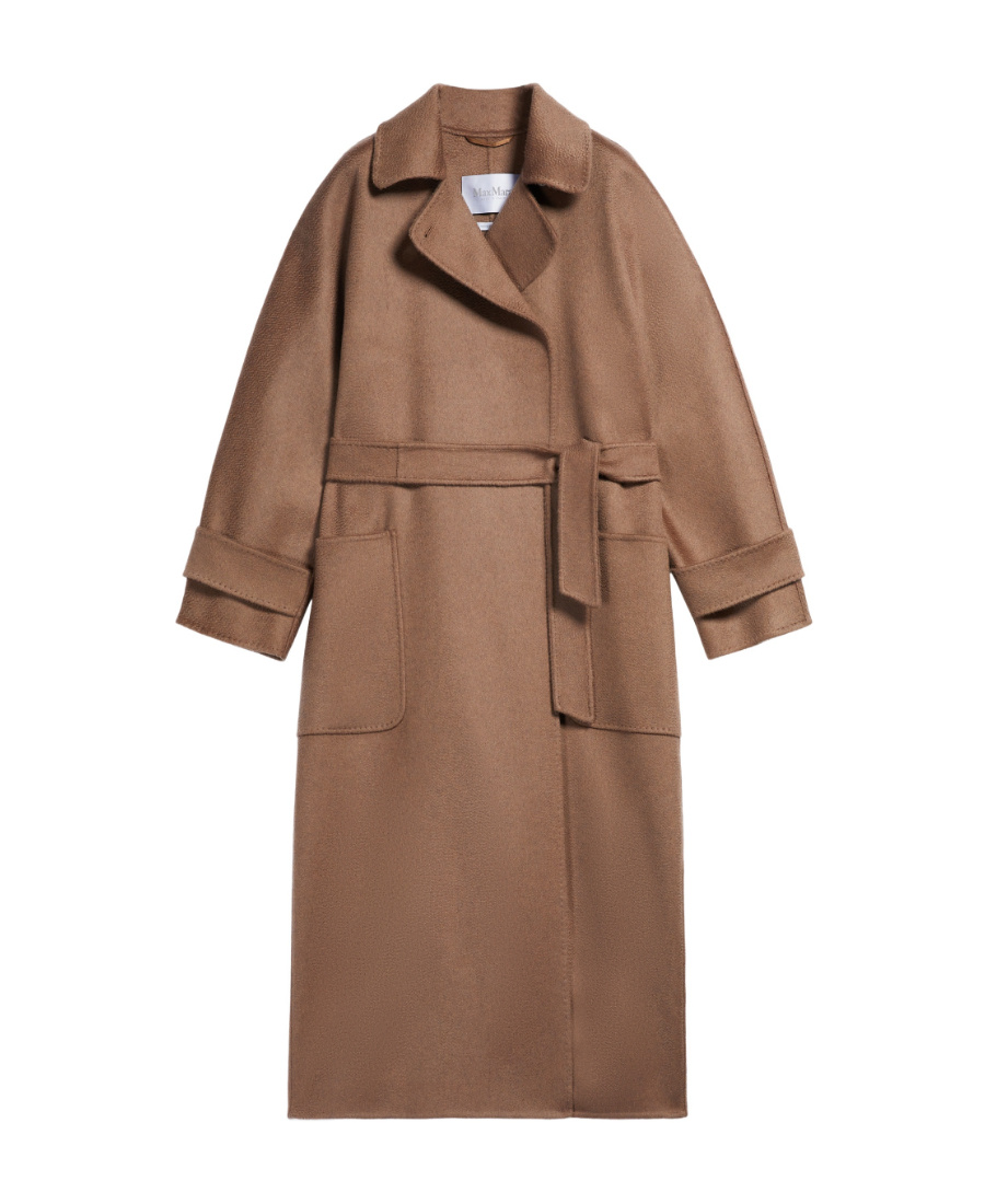 Max Mara Logo Cashmere Coat In Brown