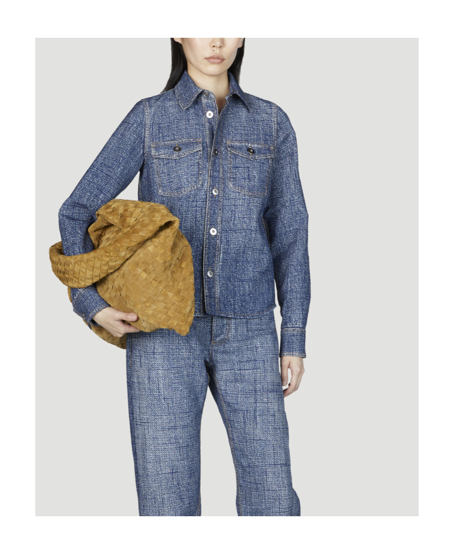 Bottega Veneta Textured Denim Collared Shirt In Blue