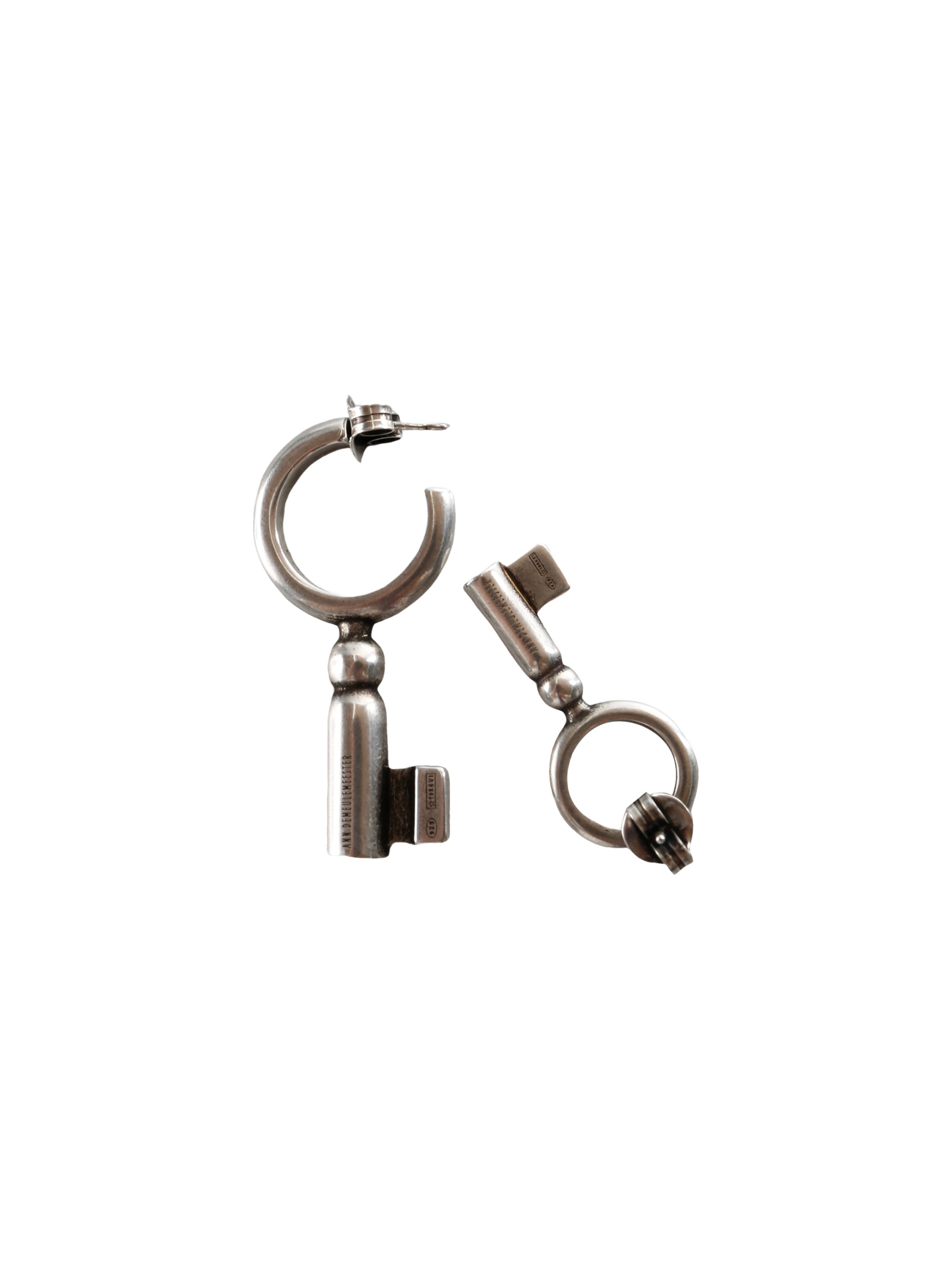 Ann Demeulemeester Pair Foka Key Earrings In Silver