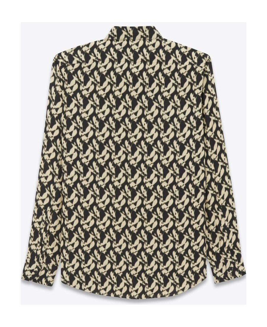 Saint Laurent Abstract-print Cotton Shirt In Black