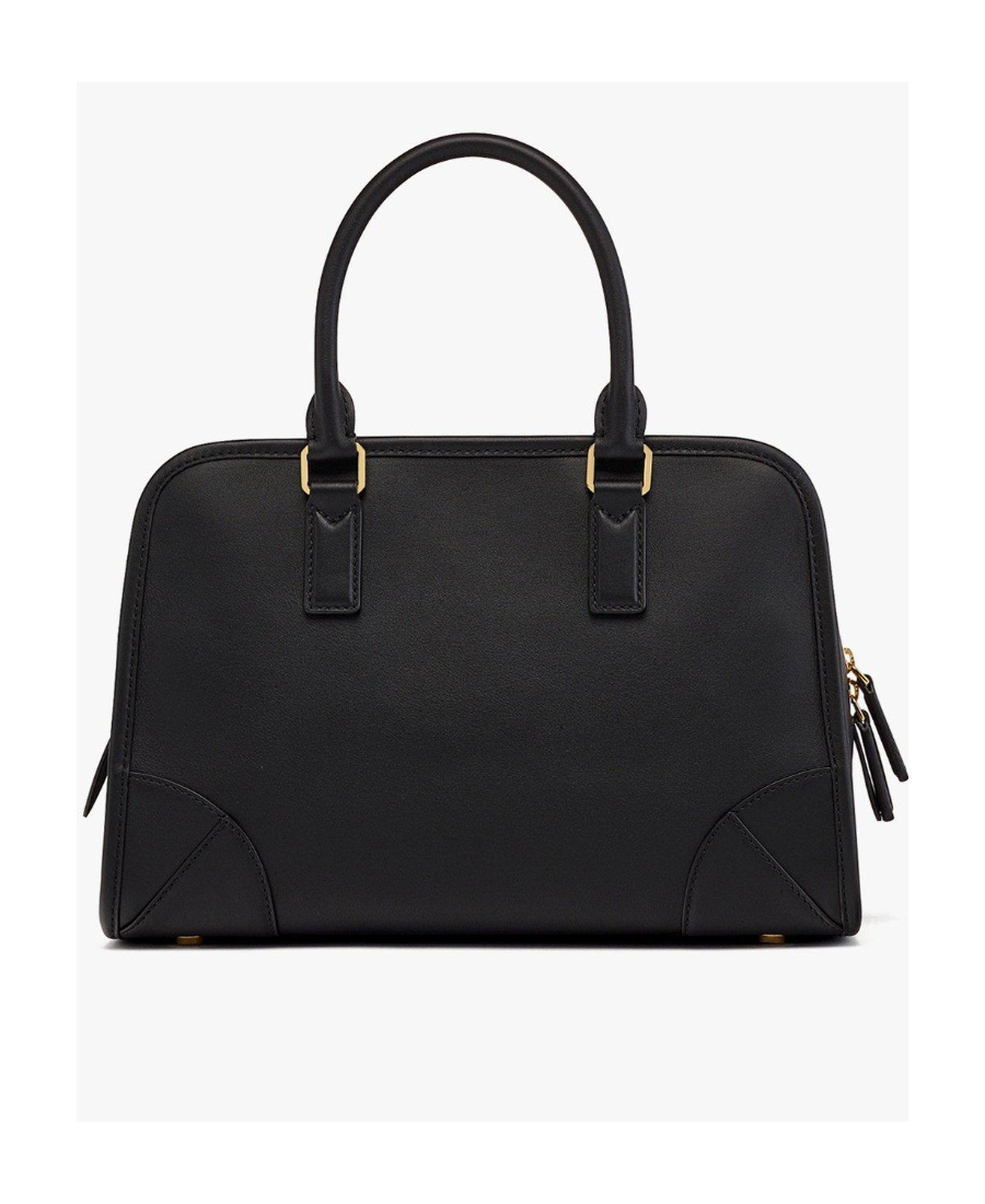 Mcm Medium Logo Embossed Aren Boston Bag In Black