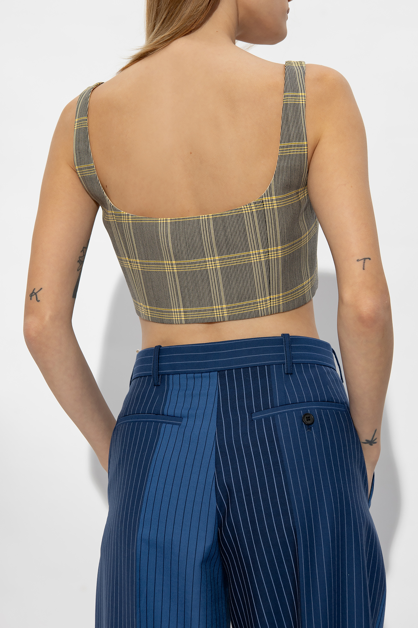 Marni Yellow Checked Tech Wool Crop Top In White
