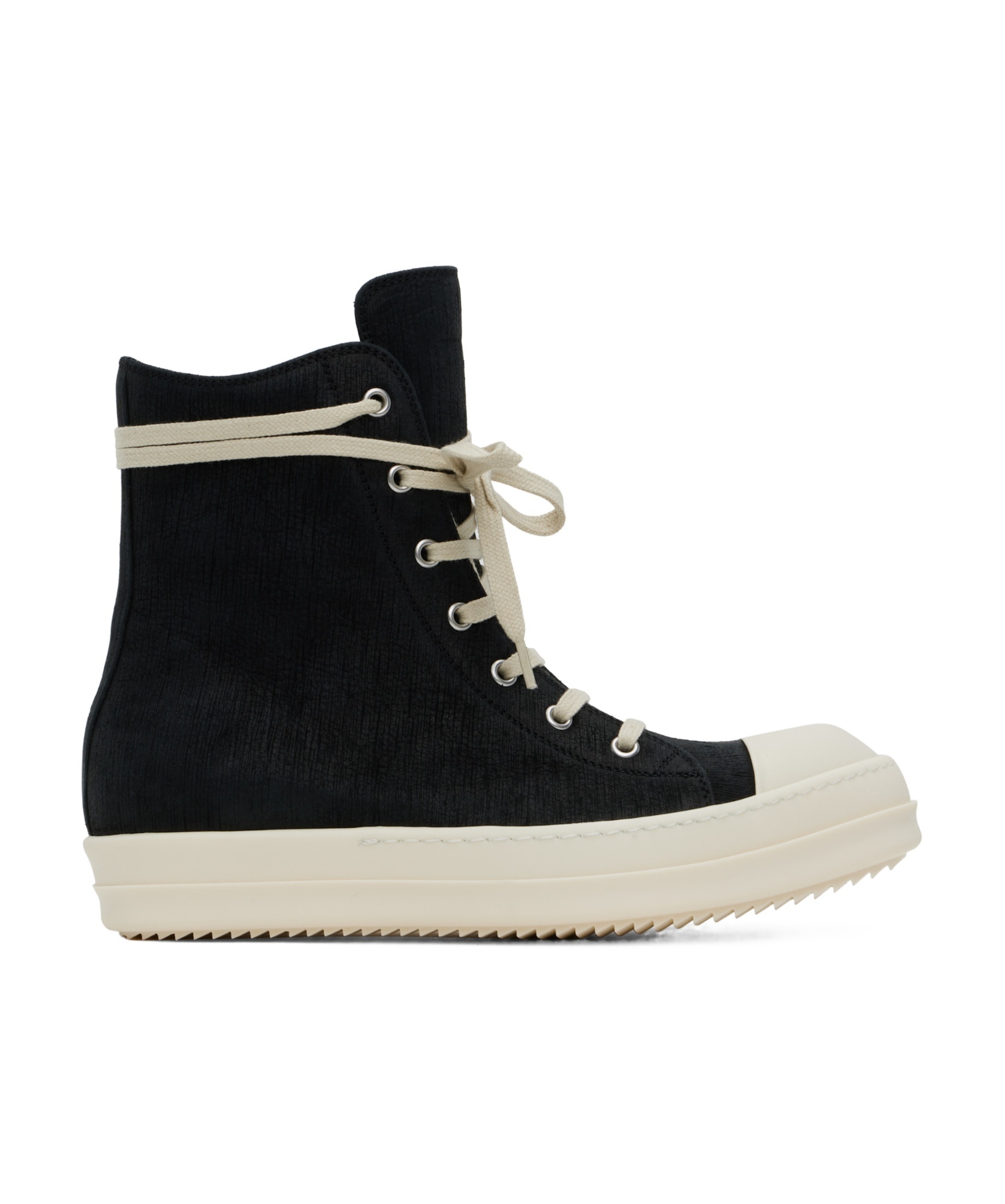 Rick Owens Contrasting-toe Cap Lace-up Sneakers In Black