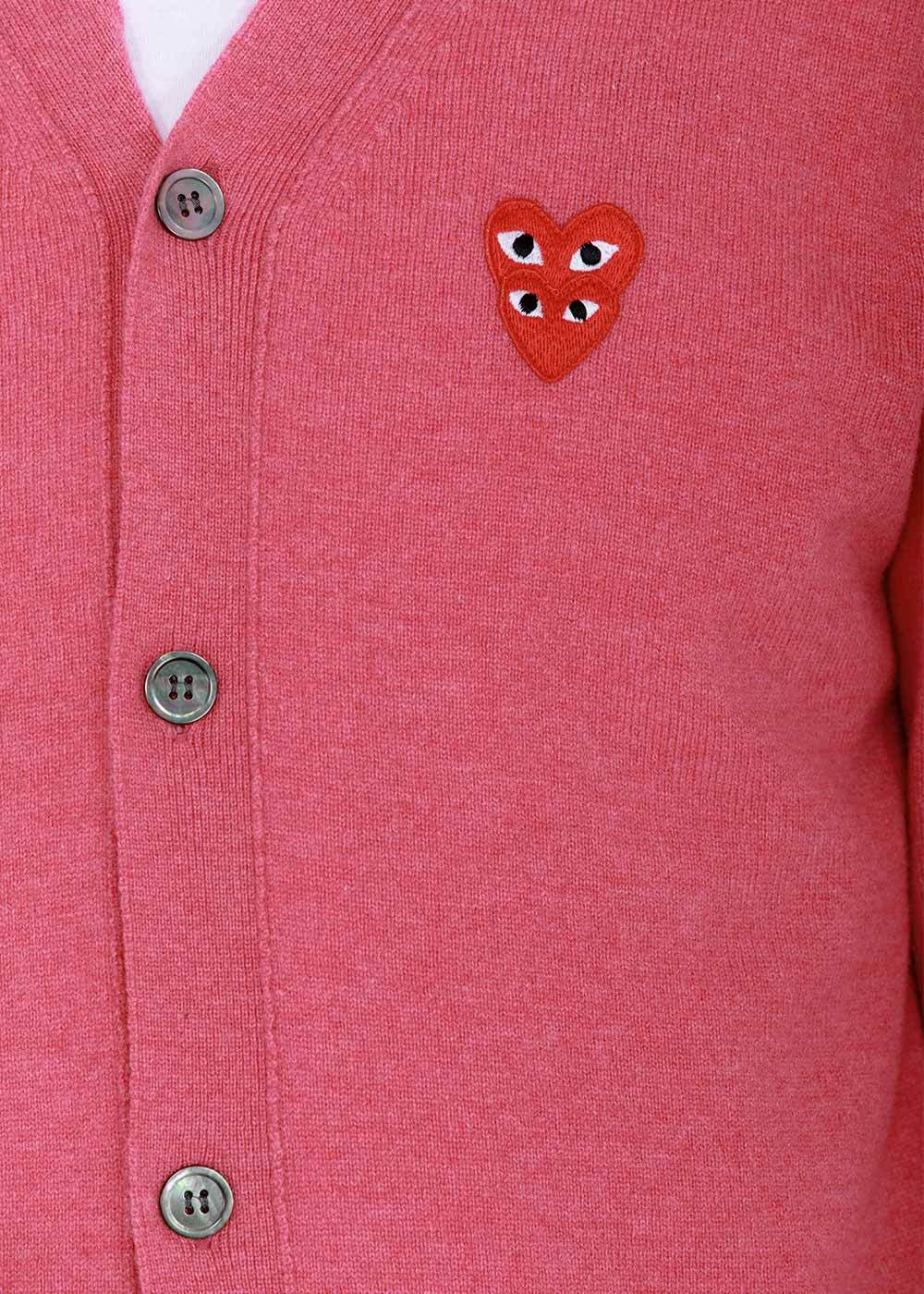 Comme Des Garçons Play Embroidered Ribbed Cuffs And Hem Sweater In Pink