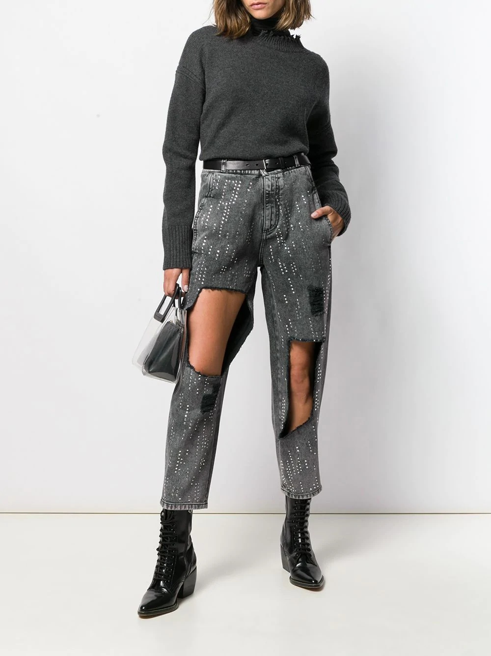 Philosophy Di Lorenzo Serafini Embellished Distressed Jeans In Black