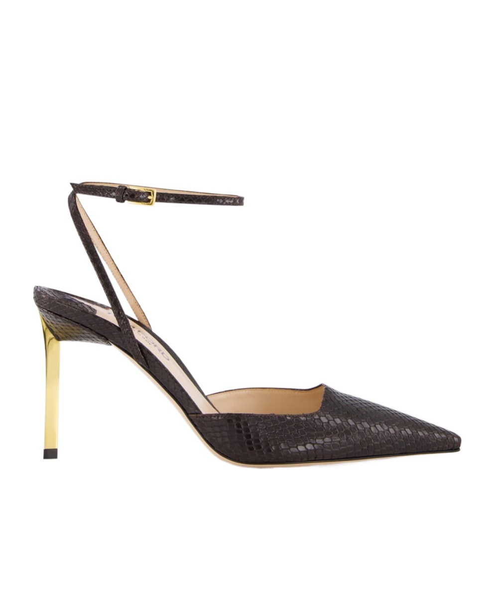 Tom Ford Glossy Stamped Python Slingback In Black