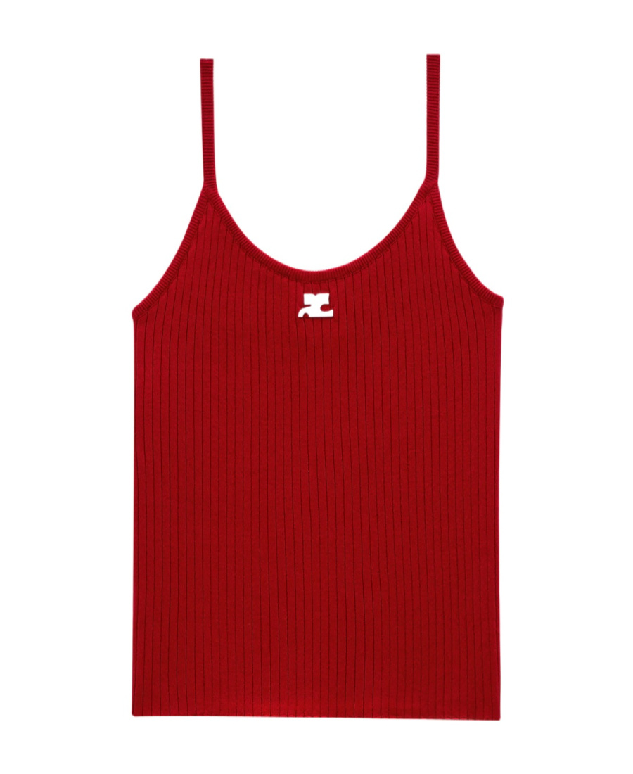 Courrèges Ribbed Texture Spaghetti Straps Top In Red