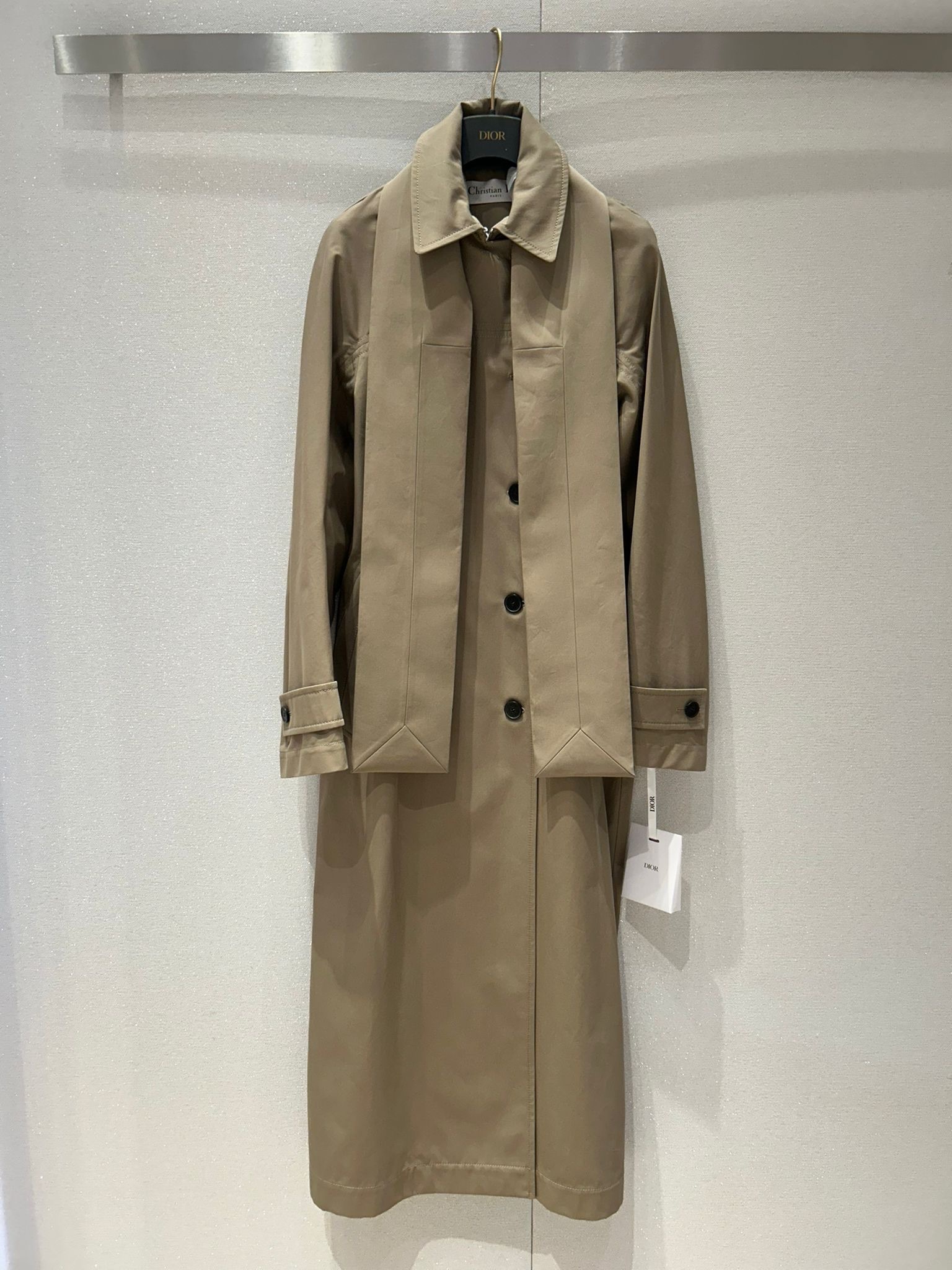 Dior Long-sleeved Trench Coat In Brown
