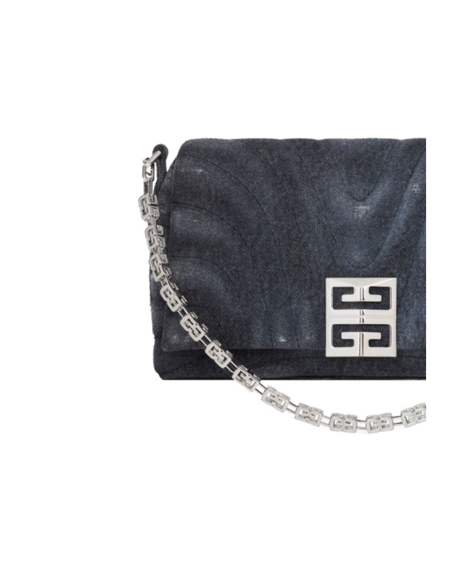 Givenchy Logo Plaque Denim Quilted Small Shoulder Bag In Black