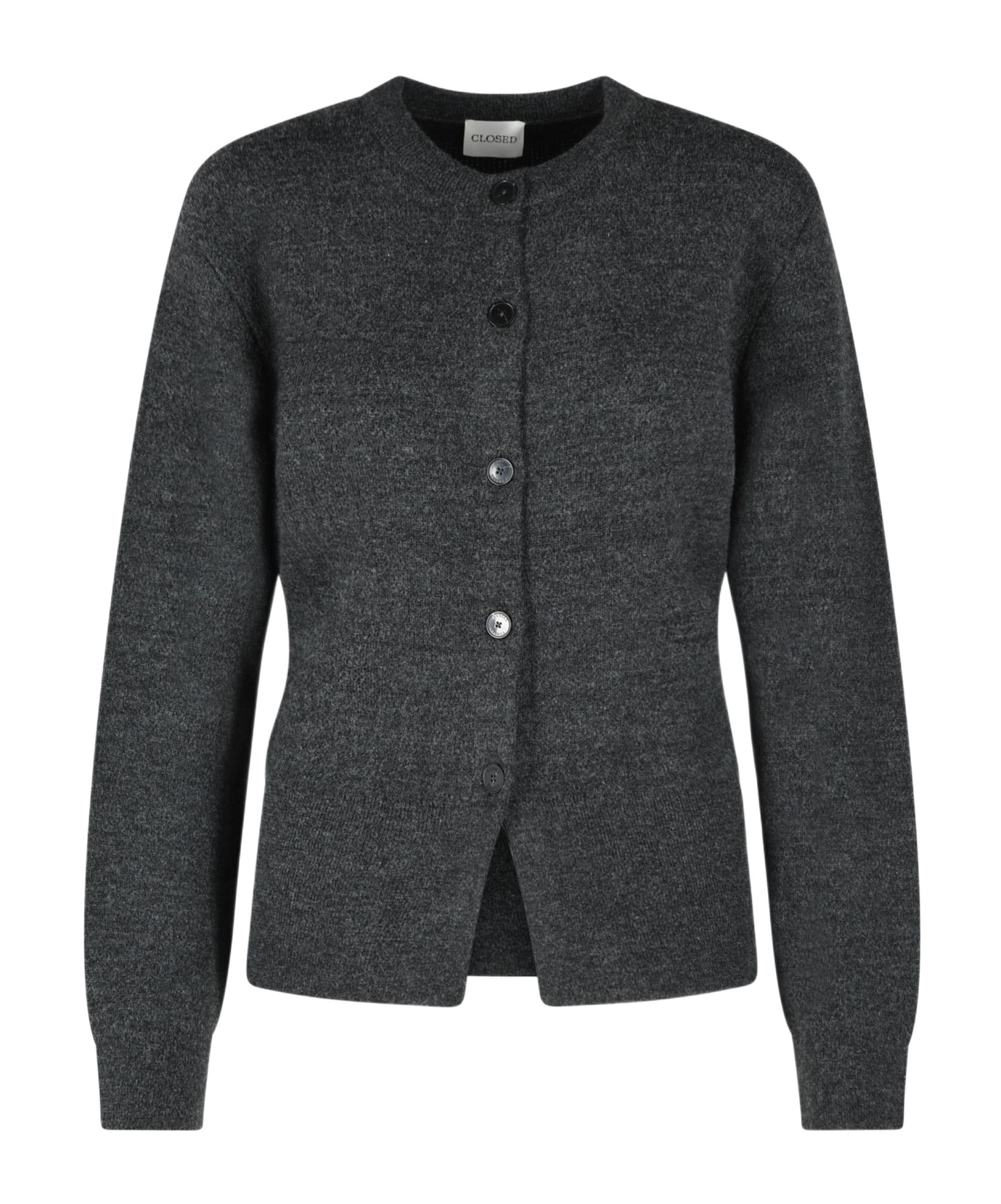 Closed Ribbed Crew Neck Cardigan In Black