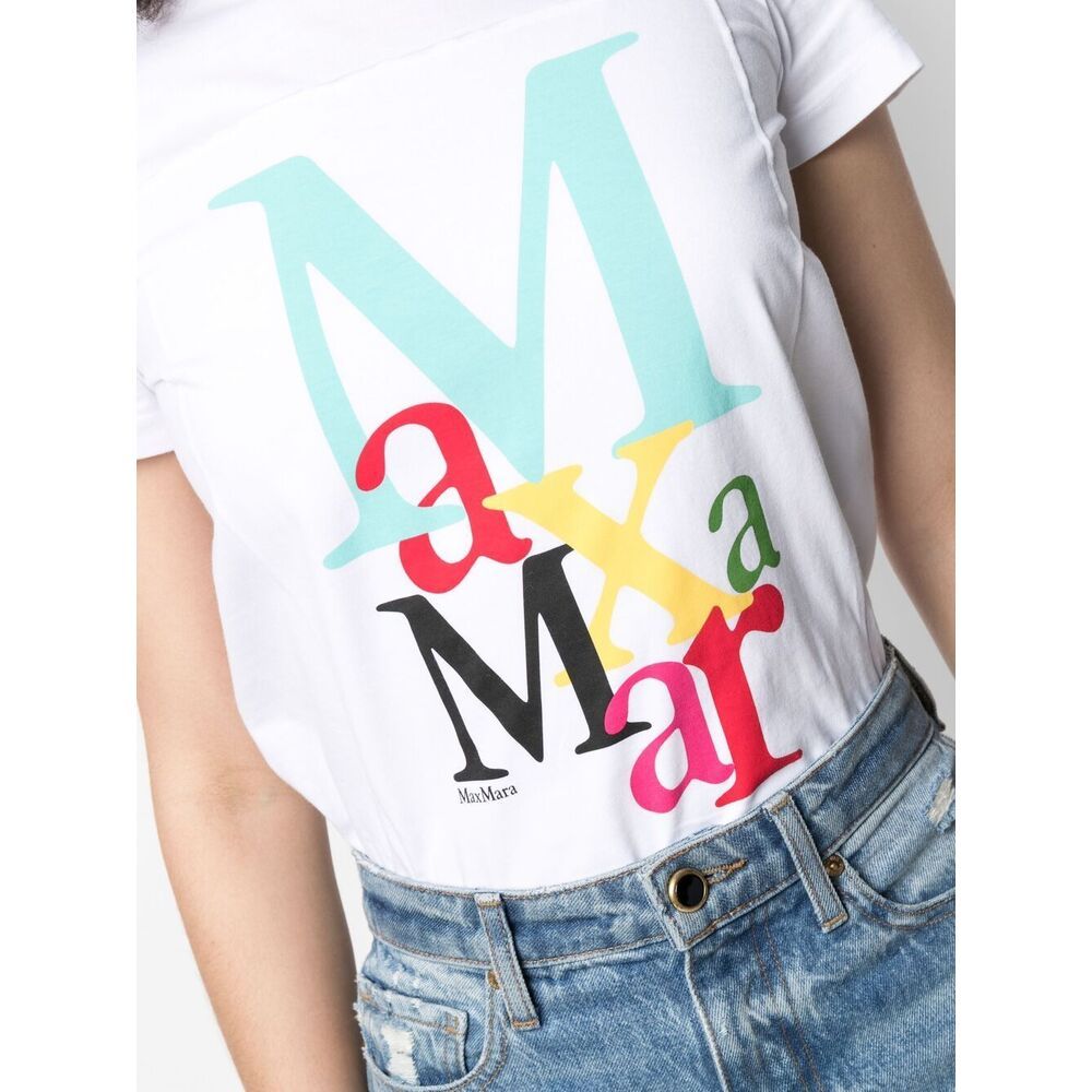Max Mara Maxmara Humor Logo-print T-shirt In White Cotton Jersey In White