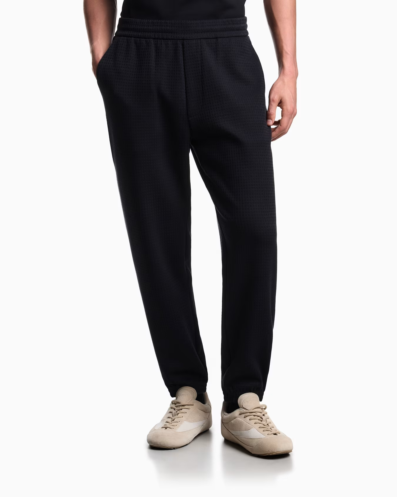Emporio Armani Textured Drawstring Trousers In Blue